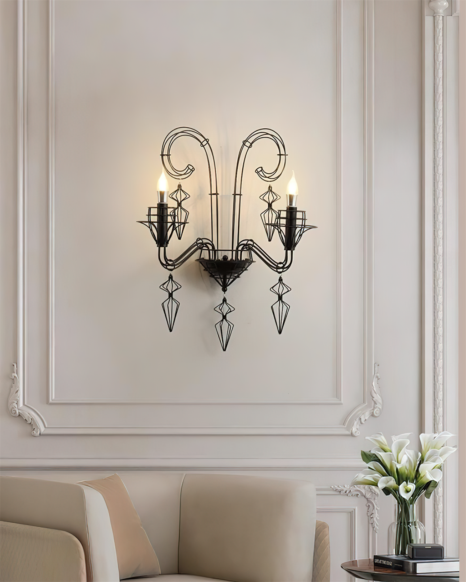 Baroque Wall Lamp Sculptural Wire - Letslighting