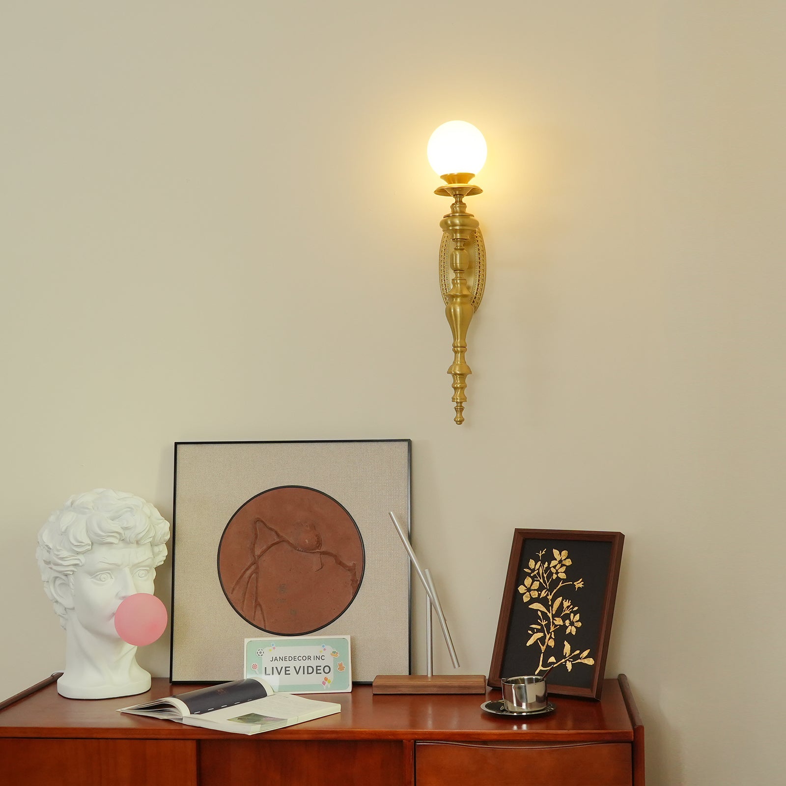 Wall Lamp Sculpted Brass Body Globe Shade Classic Elegant Statement - Letslighting