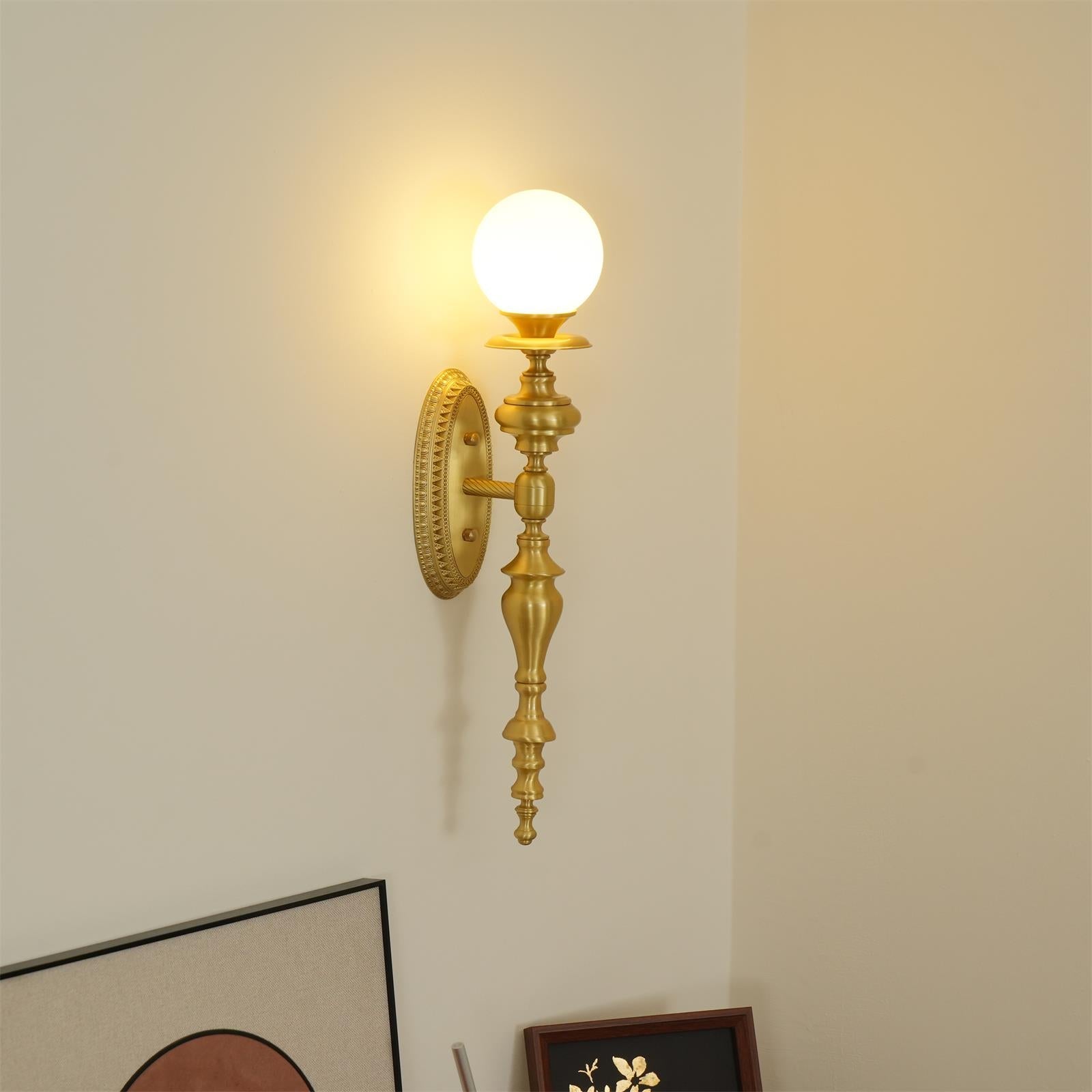 Wall Lamp Sculpted Brass Body Globe Shade Classic Elegant Statement - Letslighting
