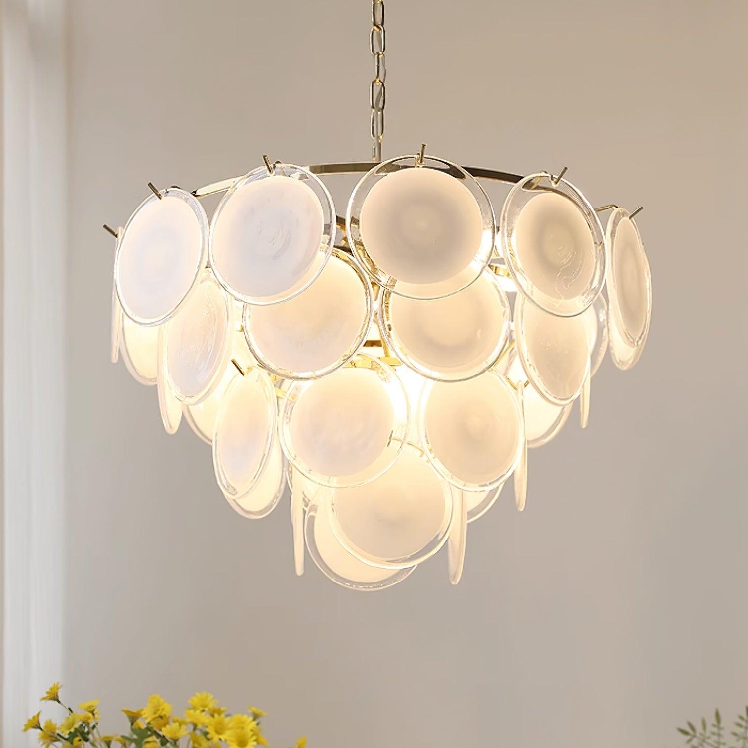 Esona Cascading Frosted Glass Discs Chandelier - Letslighting