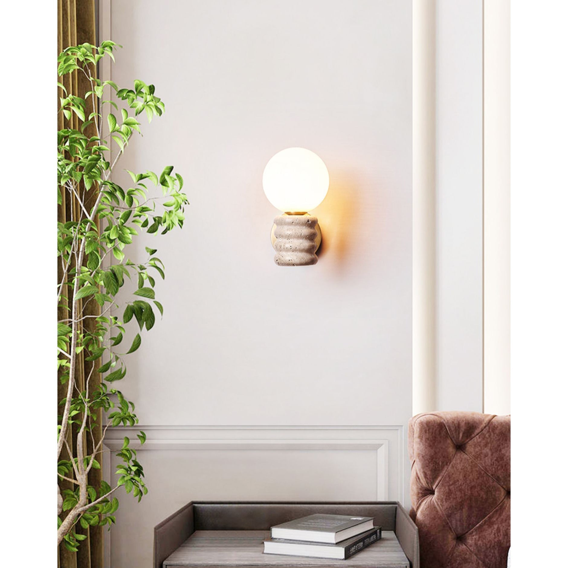 Ljomuvyh Modern Minimalist Travertine Glass Wall Lamp - Lamp Copper