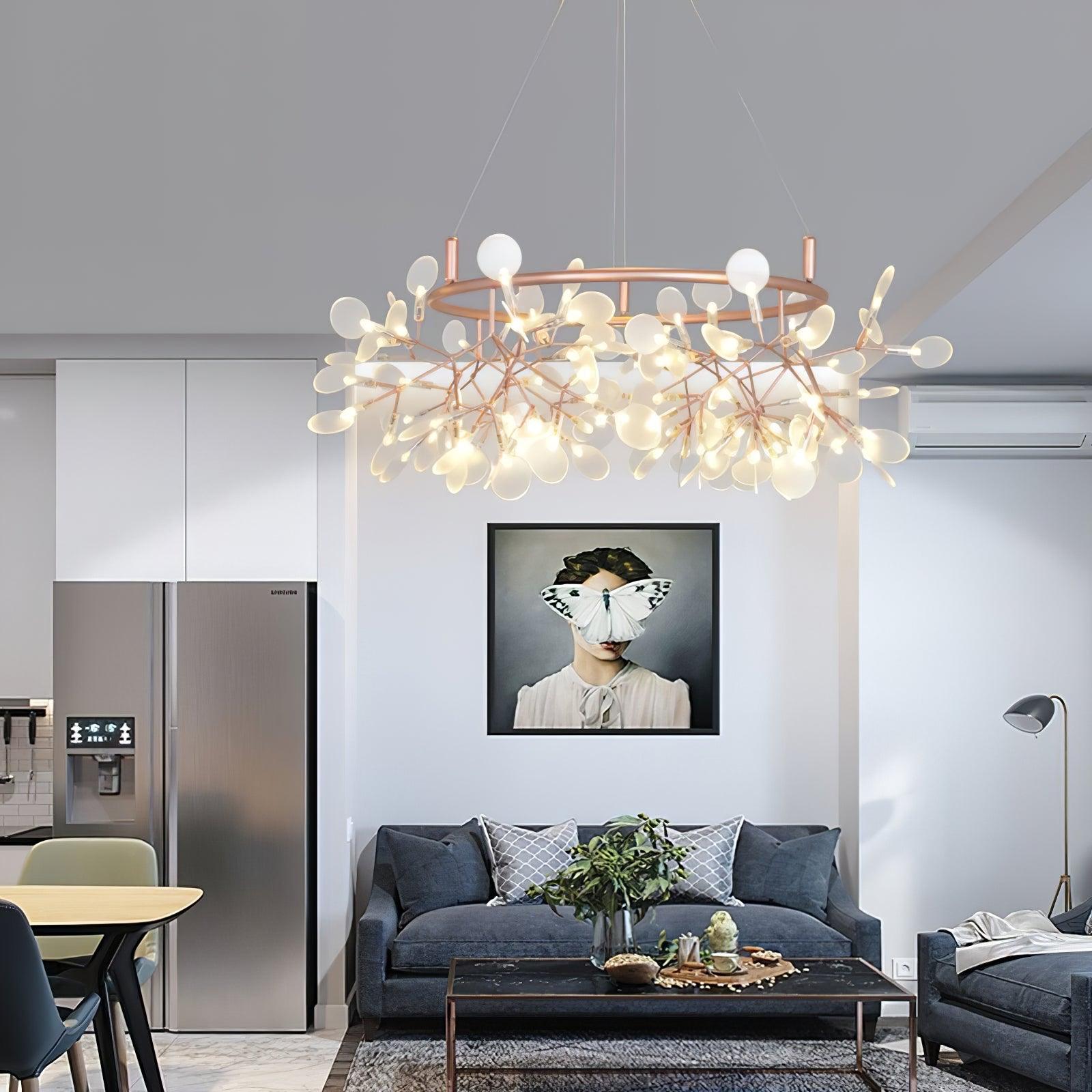 Olivia Lustre Luciole Rond Art Déco, Métal/Acrylique