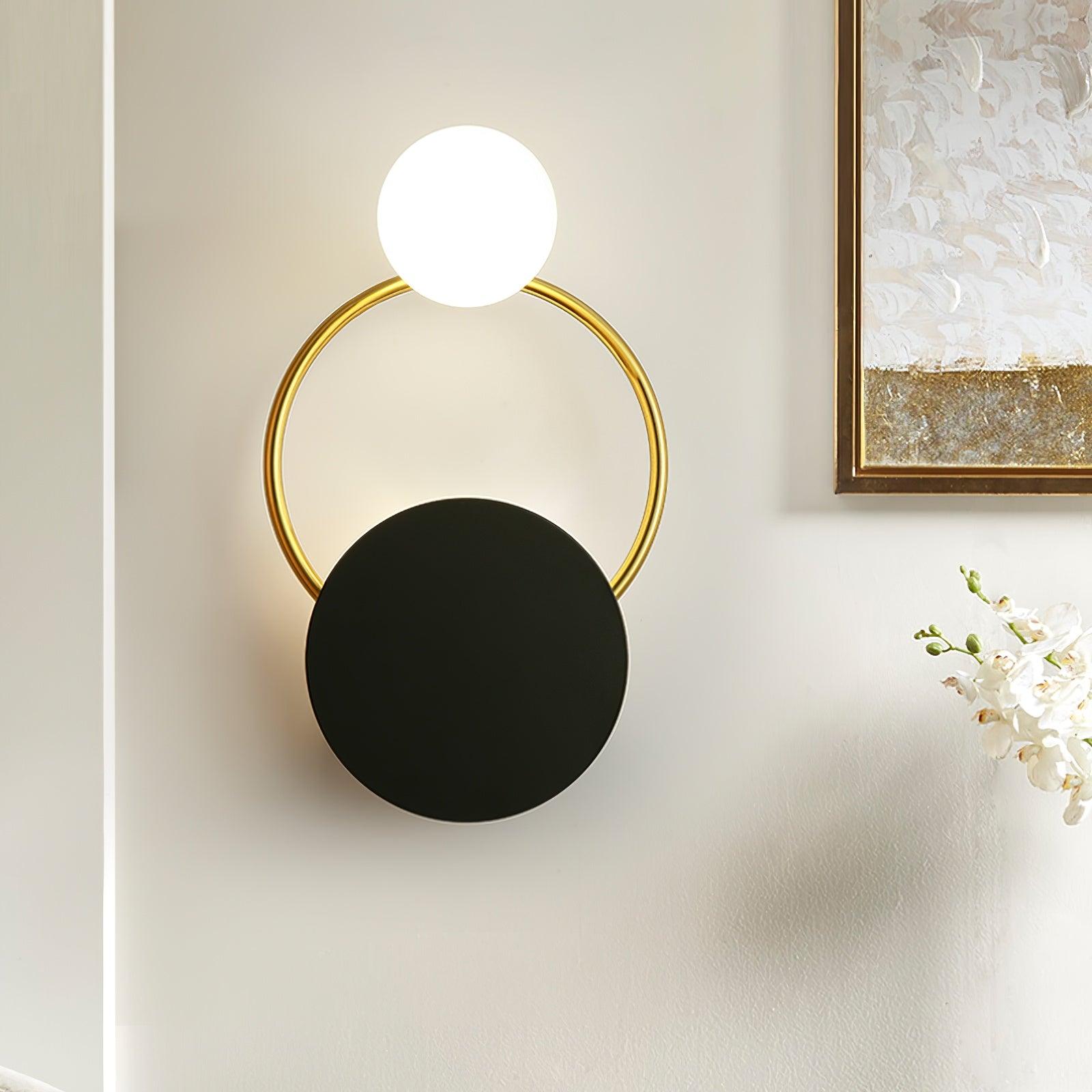 Arisha Applique Murale LED Moderne à Triple Anneau, Métal/Verre, Noir/Or, Chambre à Coucher