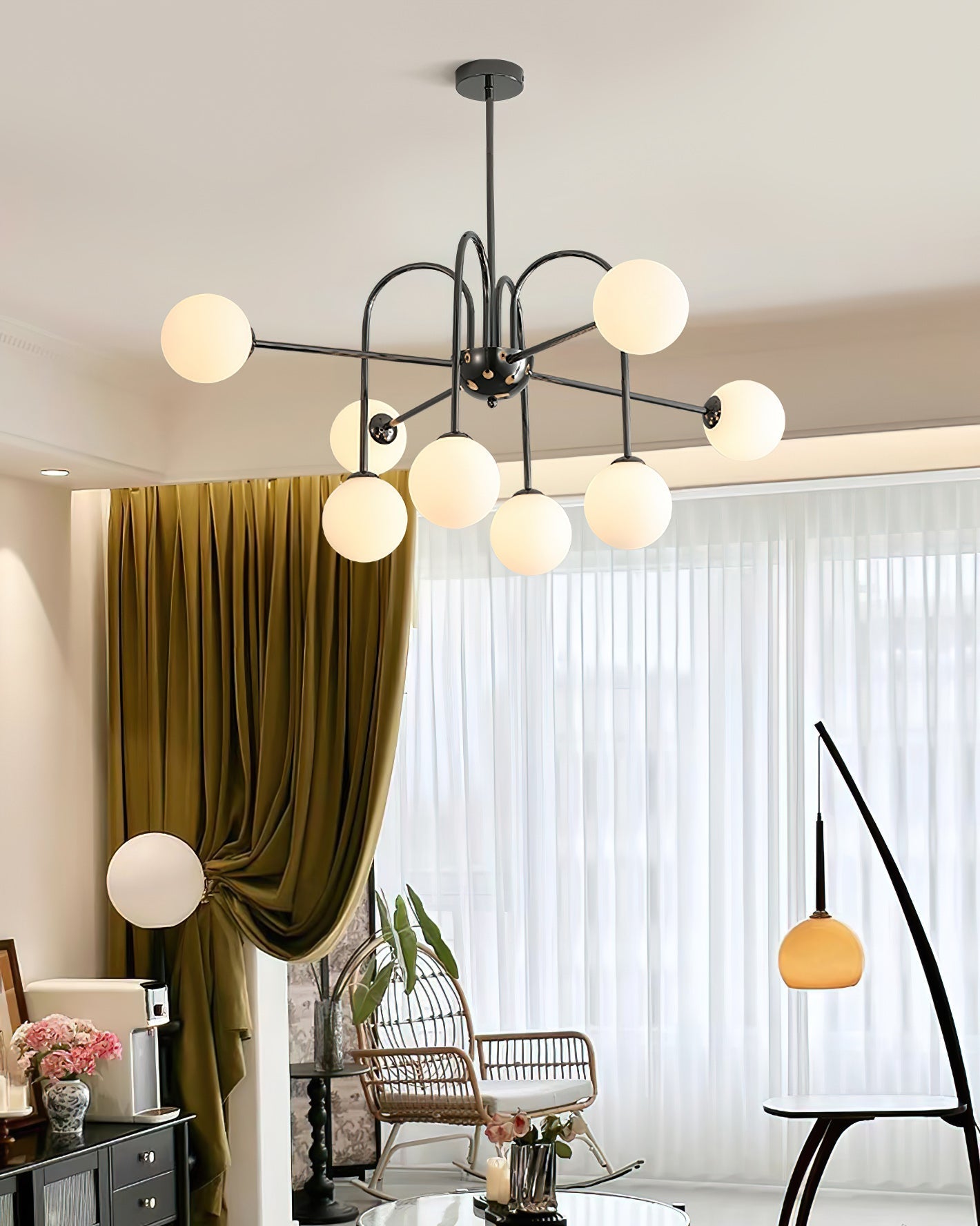 Chandelier Black Arches Glass Globes Minimalist - Letslighting