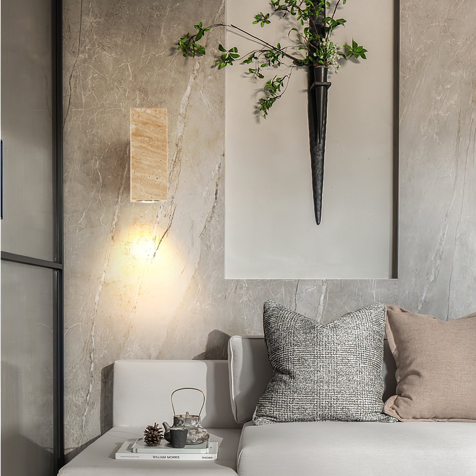 Celore Cylinder-Wood Travertine Wall Light - Letslighting