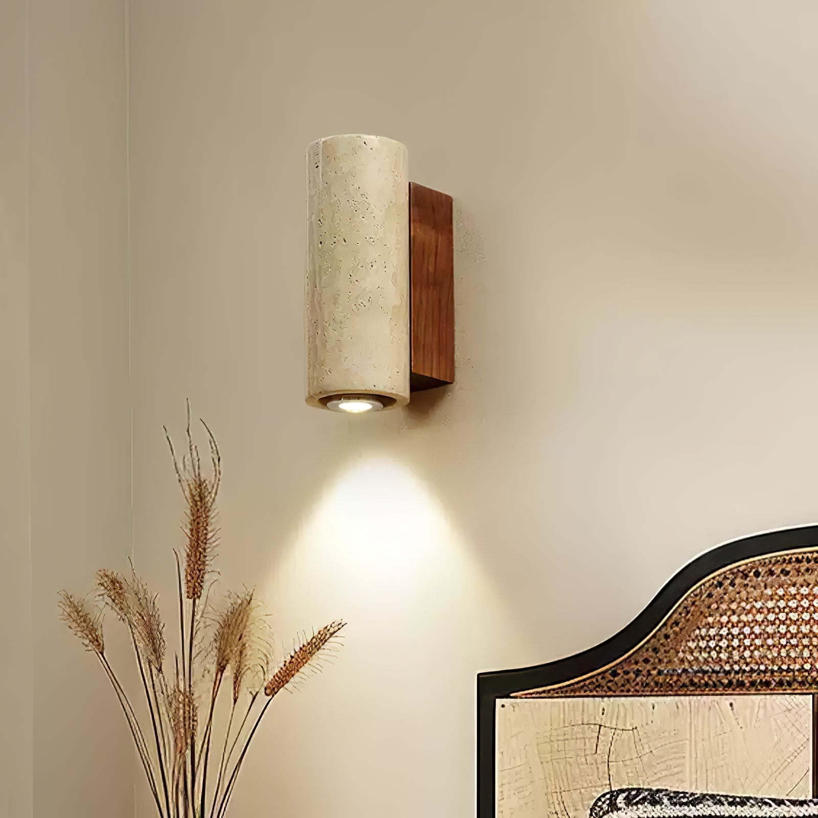 Celore Cylinder-Wood Travertine Wall Light - Letslighting
