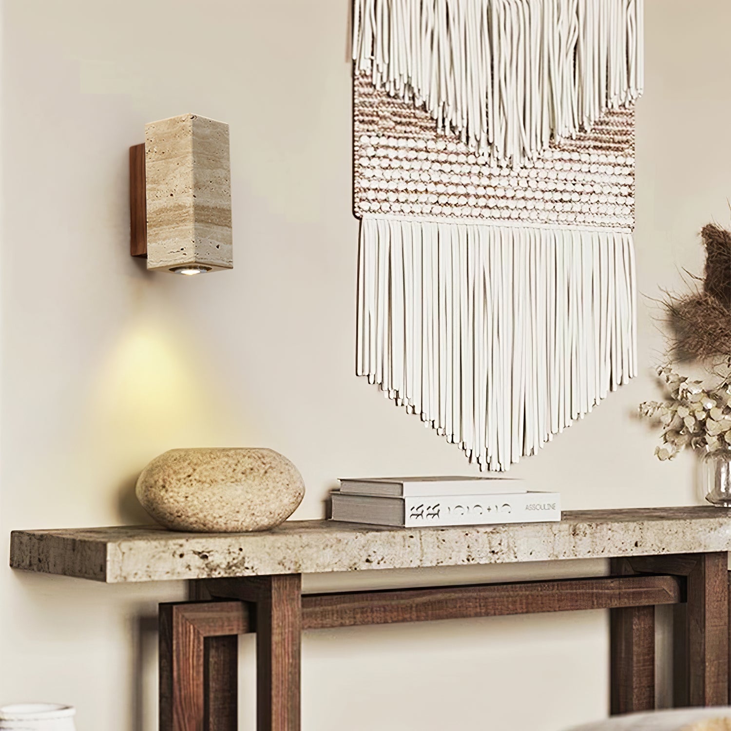 Celore Cylinder-Wood Travertine Wall Light - Letslighting