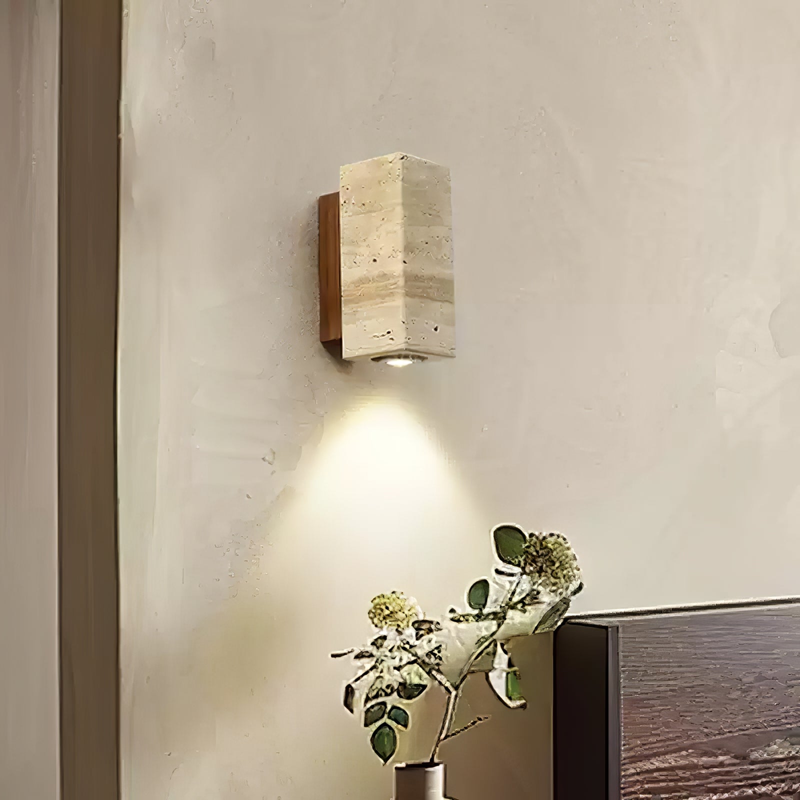 Celore Cylinder-Wood Travertine Wall Light - Letslighting