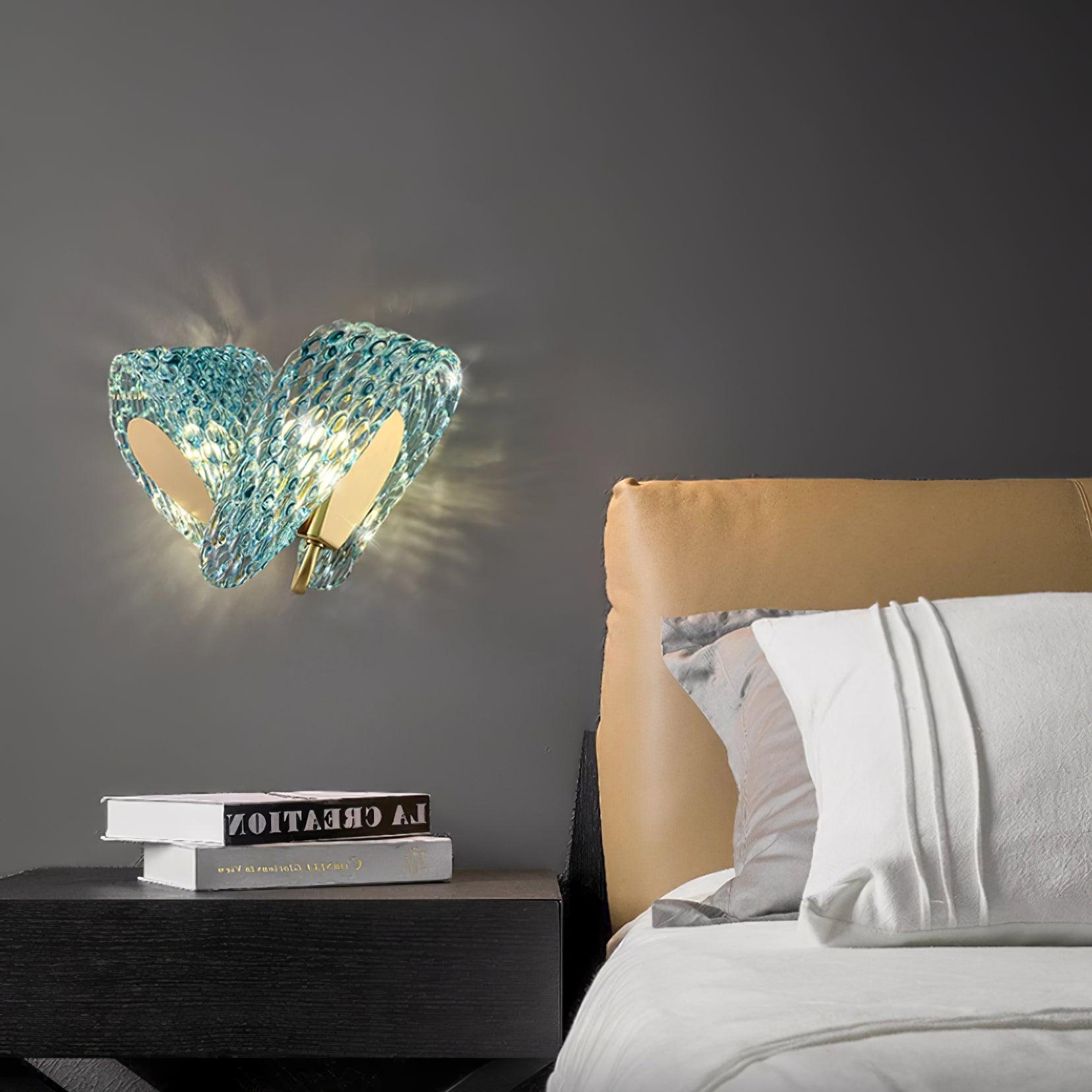 Wall Lamp Blue Ribbed Glass Ribbons Brass Arm Art Chic Glam - Letslighting