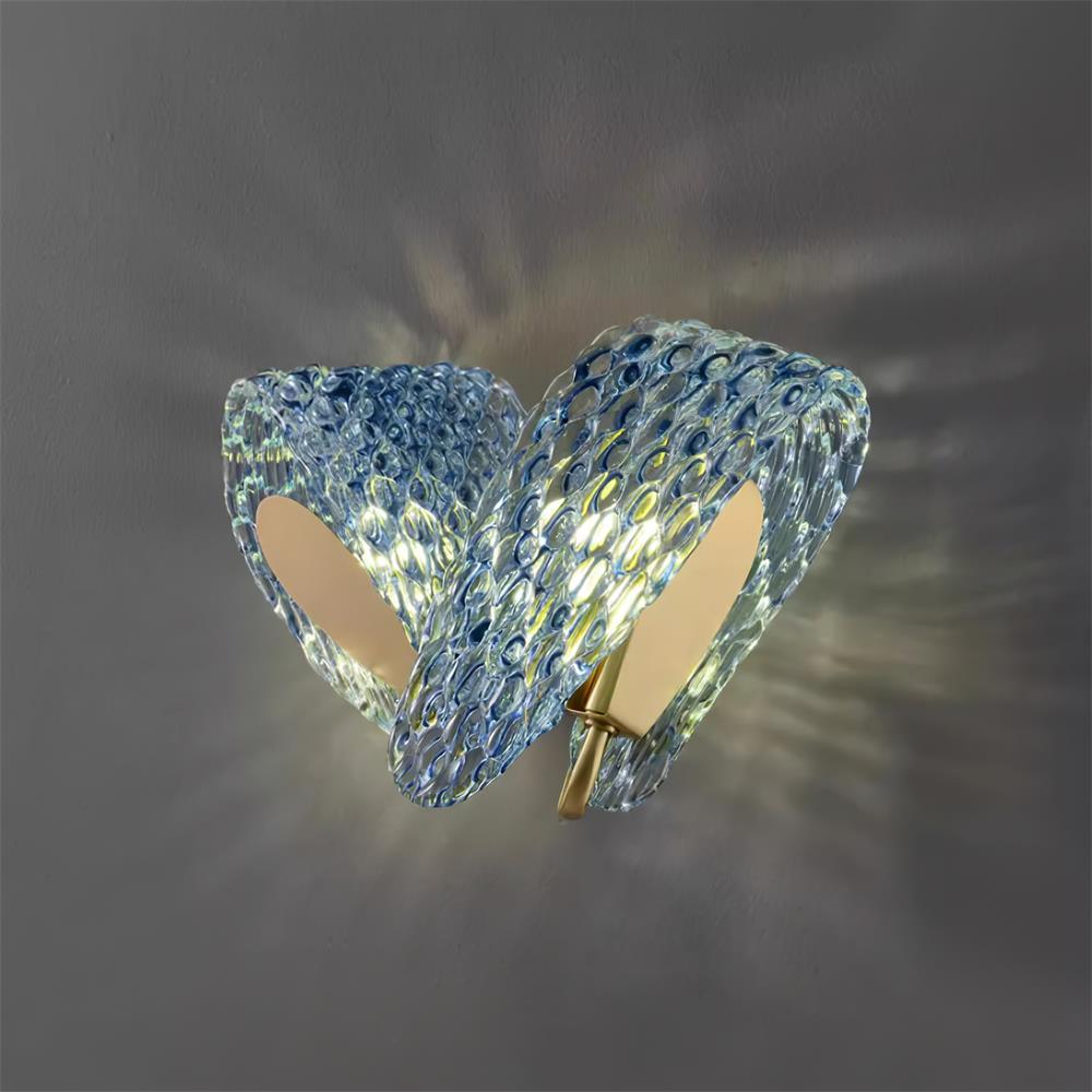 Wall Lamp Blue Ribbed Glass Ribbons Brass Arm Art Chic Glam - Letslighting