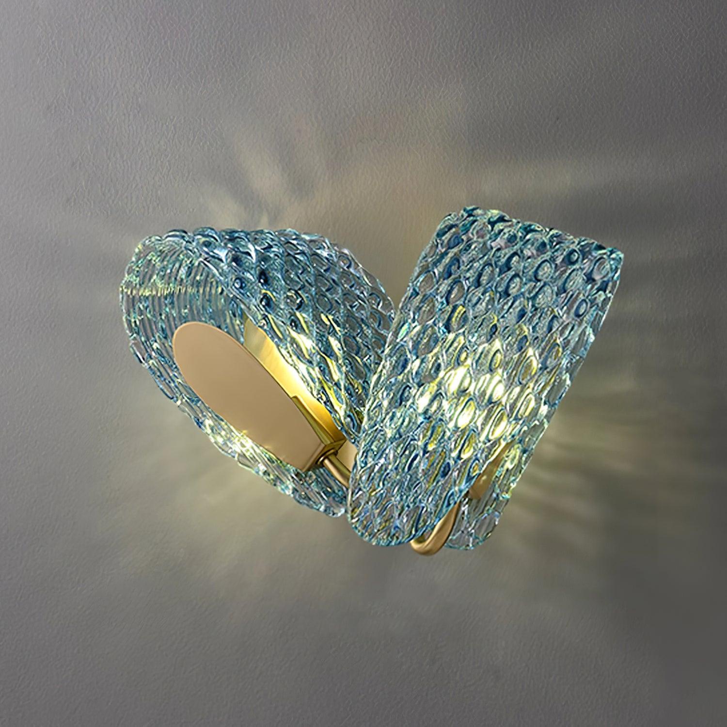 Wall Lamp Blue Ribbed Glass Ribbons Brass Arm Art Chic Glam - Letslighting