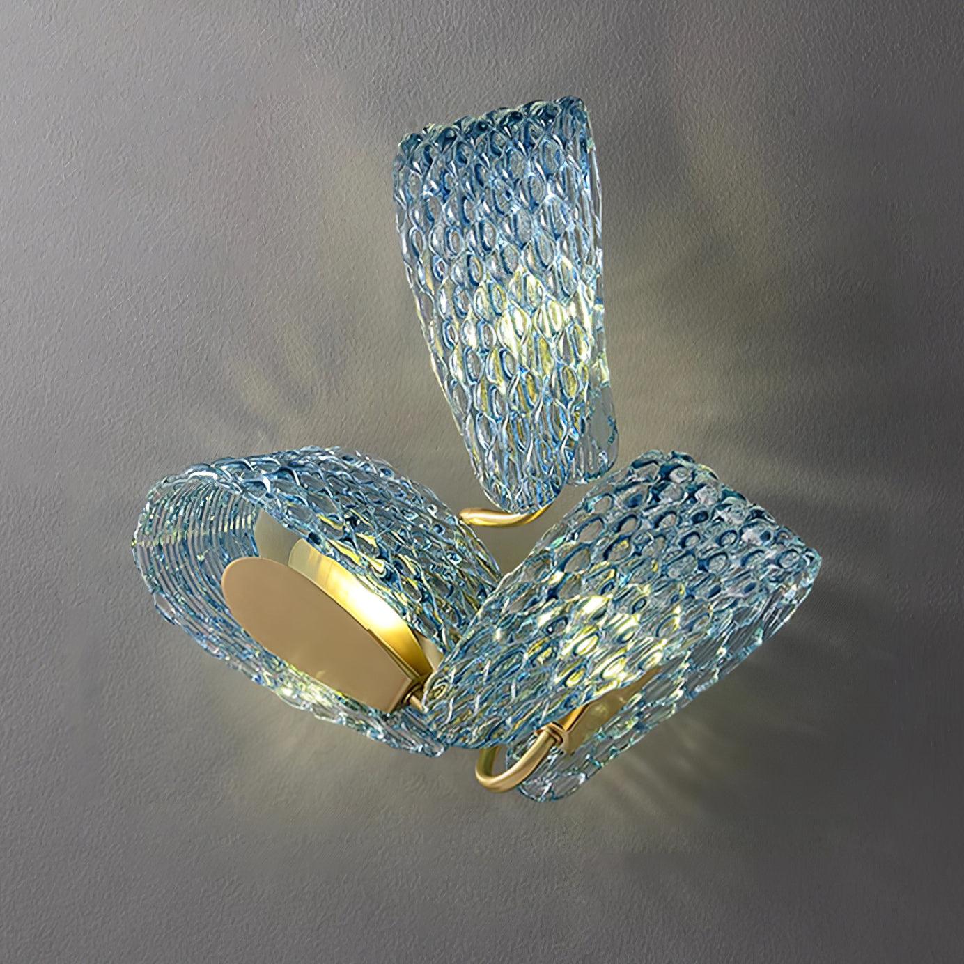 Wall Lamp Blue Ribbed Glass Ribbons Brass Arm Art Chic Glam - Letslighting