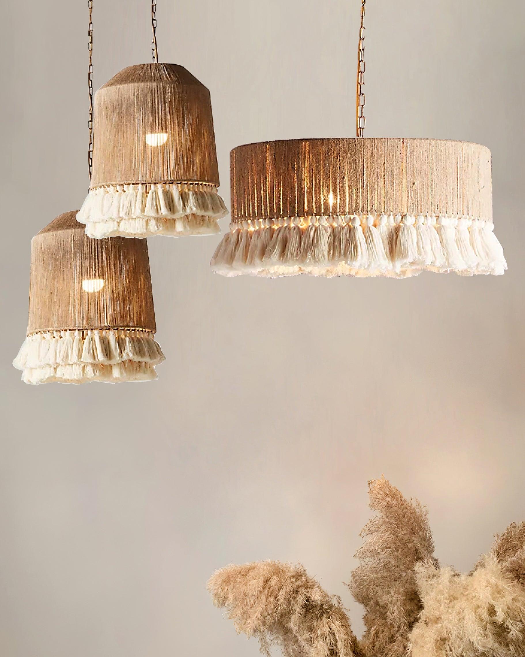 Pendant Lamp Cotton Yarn Shade Ruffled Fringe Boho Handmade - Letslighting