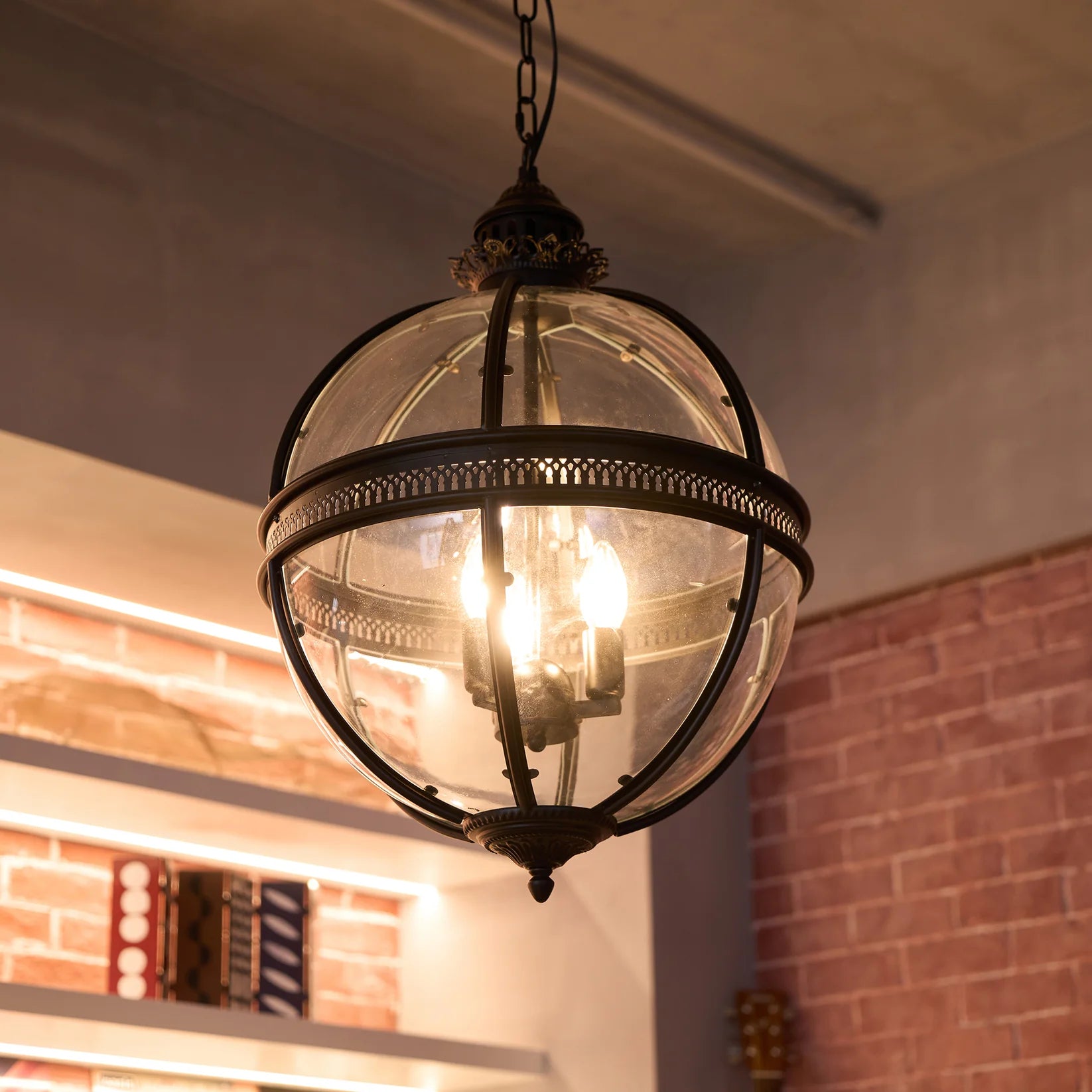 Silva Vintage Glass Metal Black Pendant Light Dining Room Bedroom