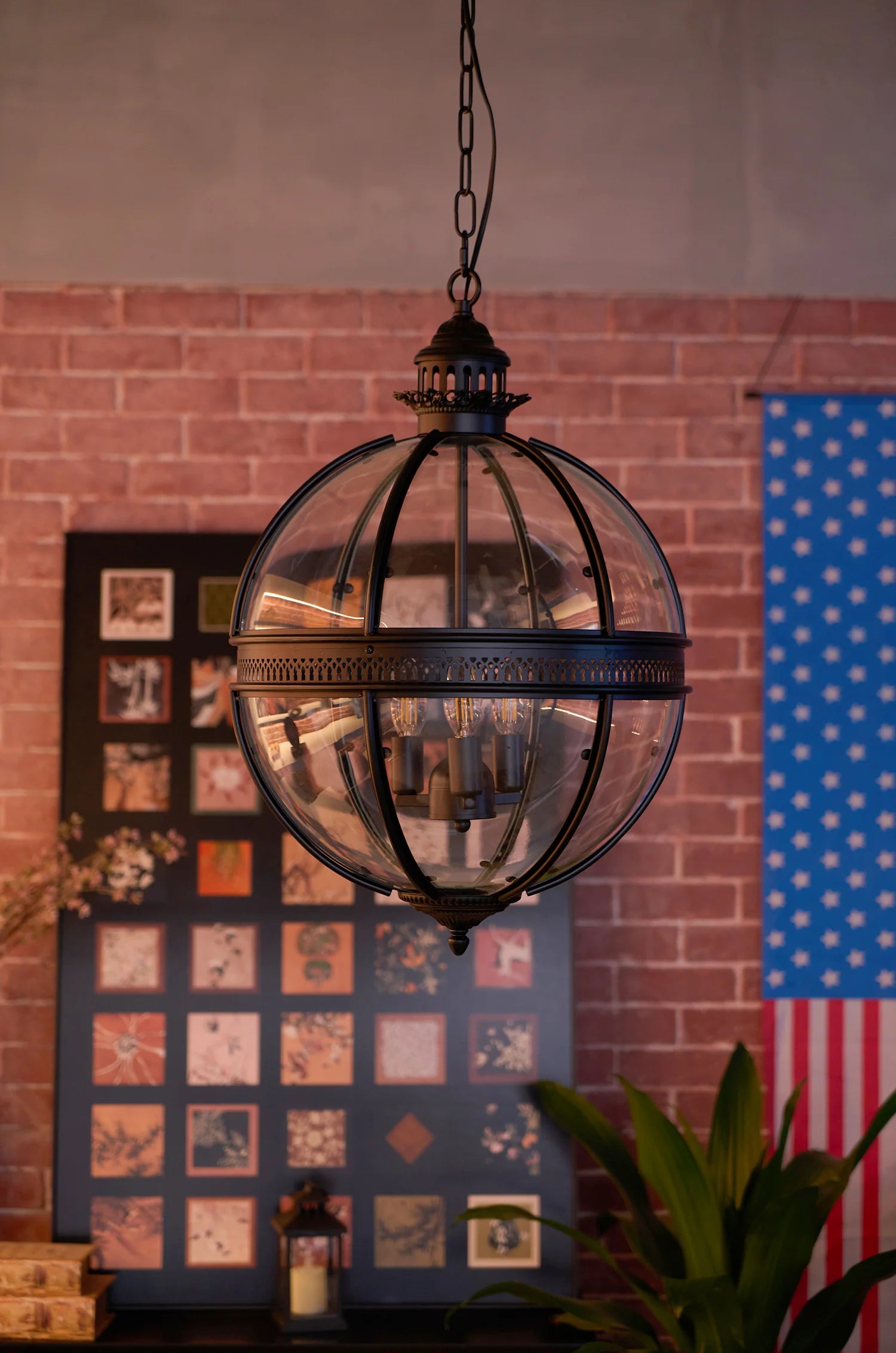 Silva Vintage Glass Metal Black Pendant Light Dining Room Bedroom