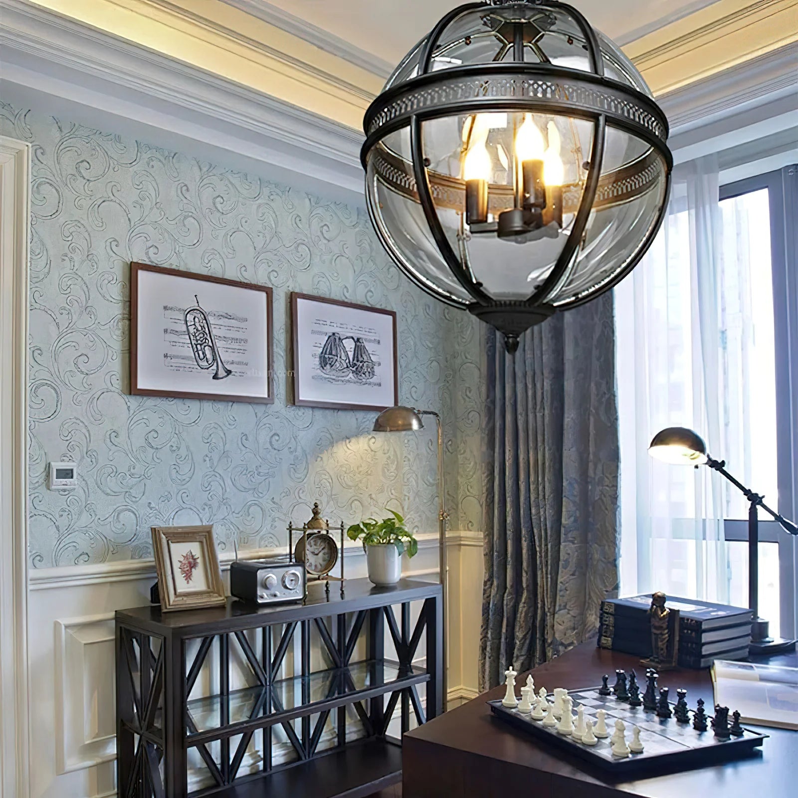 Silva Vintage Glass Metal Black Pendant Light Dining Room Bedroom