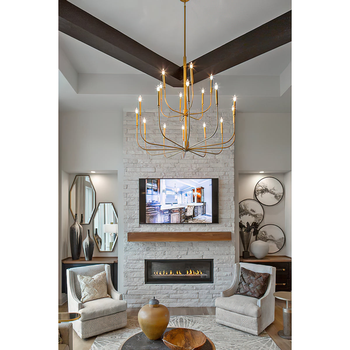 Olcarel Vintage Industrial Brass Metal Chandelier - Lamp Copper