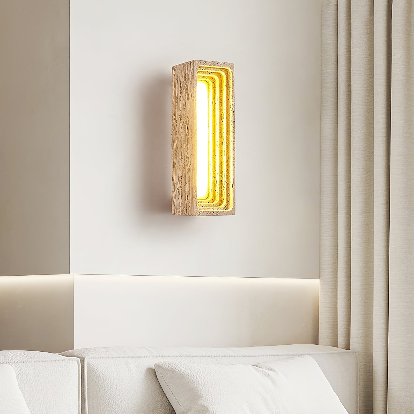 Siliq Modern Minimalist Beige Travertine Wall Lamp - Lamp Copper