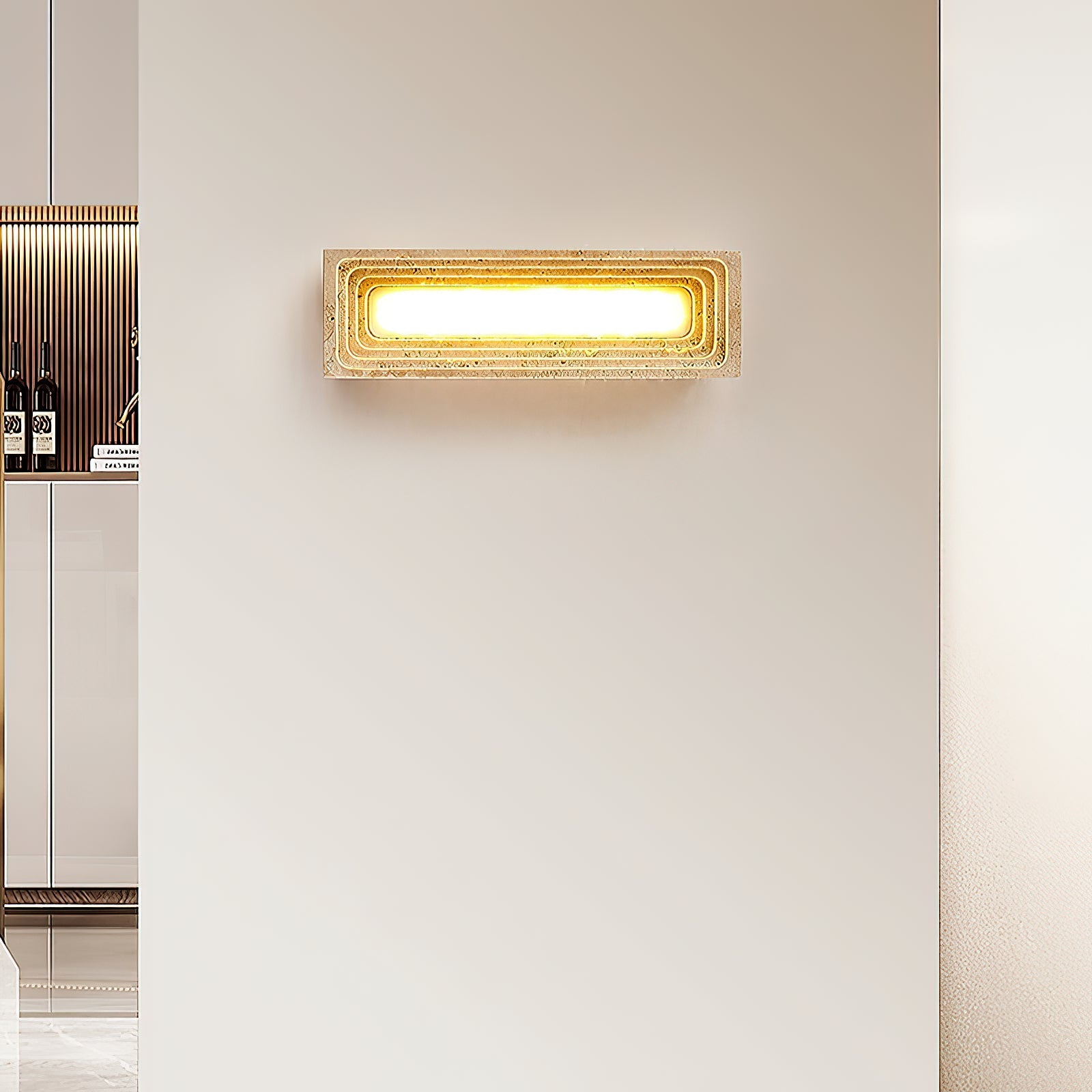 Siliq Modern Minimalist Beige Travertine Wall Lamp - Lamp Copper
