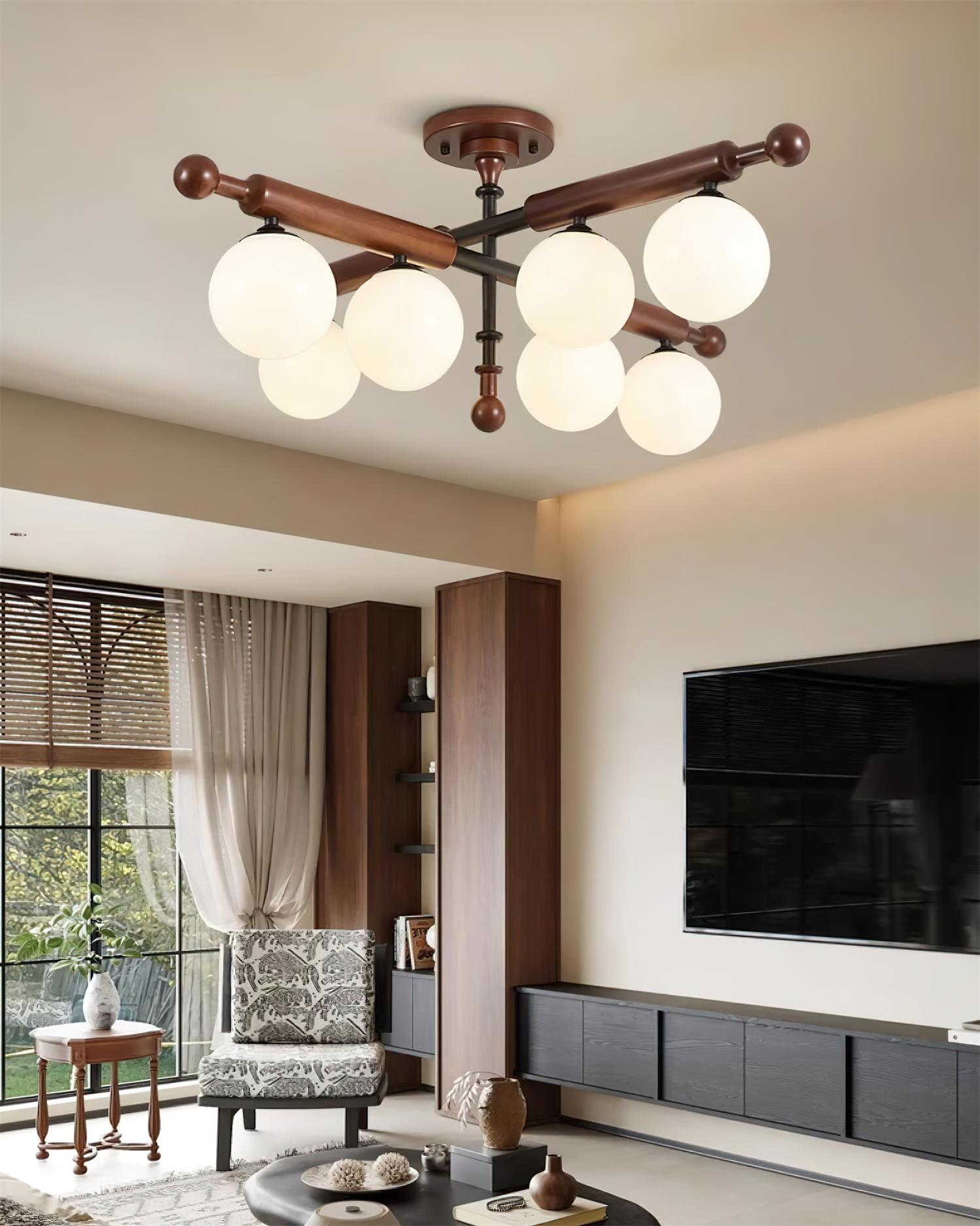 Briette Ceiling Light Wood Arms Sculptural Globe - Letslighting