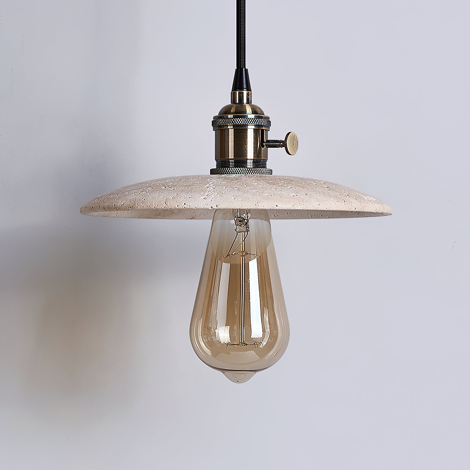 Metis Modern Minimalist Flat Beige Metal Travertine Pendant Lamp - Lamp Copper
