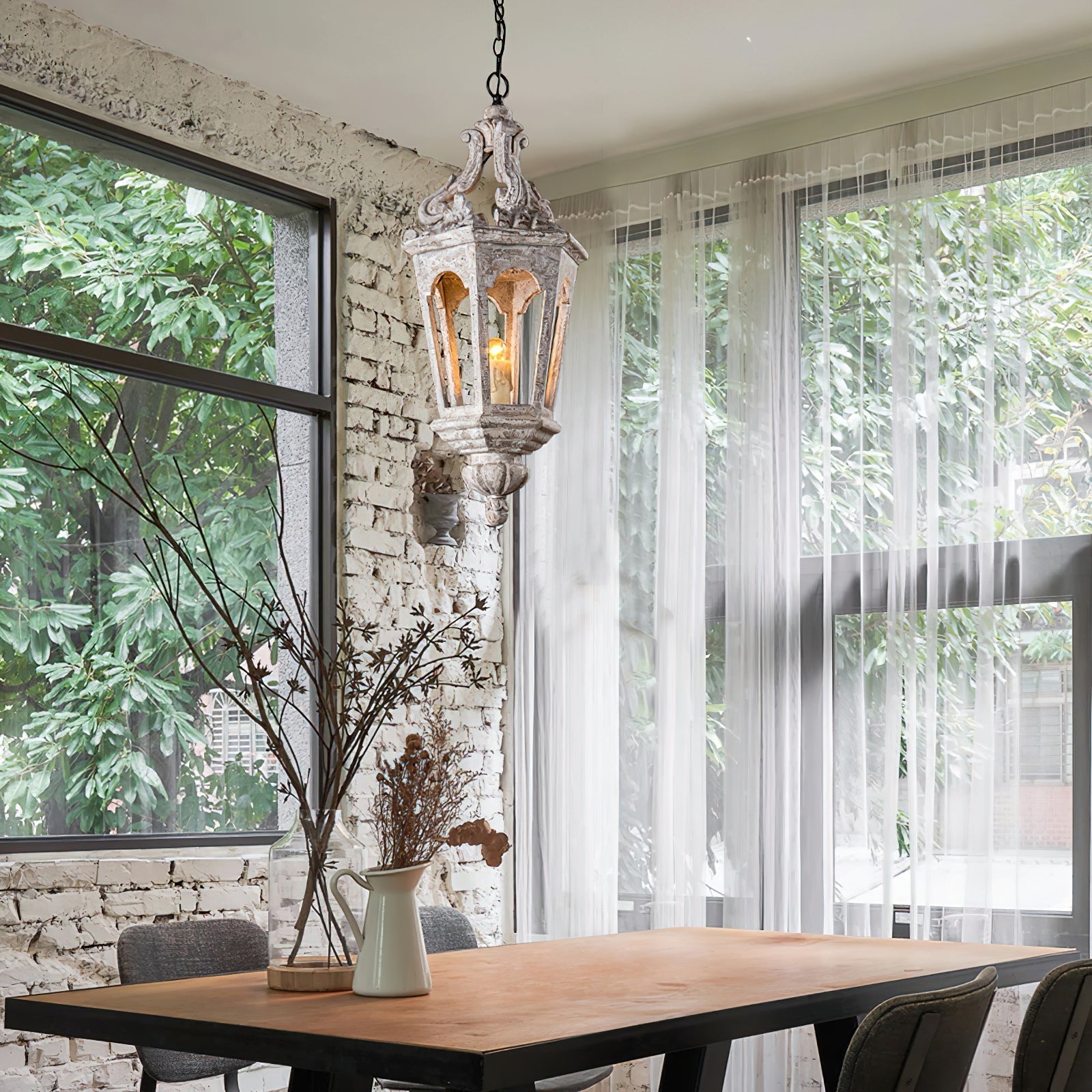 Seren Postmodern Luxury Elegance Wood Resin Lantern Pendant Lamp - Lamp Copper