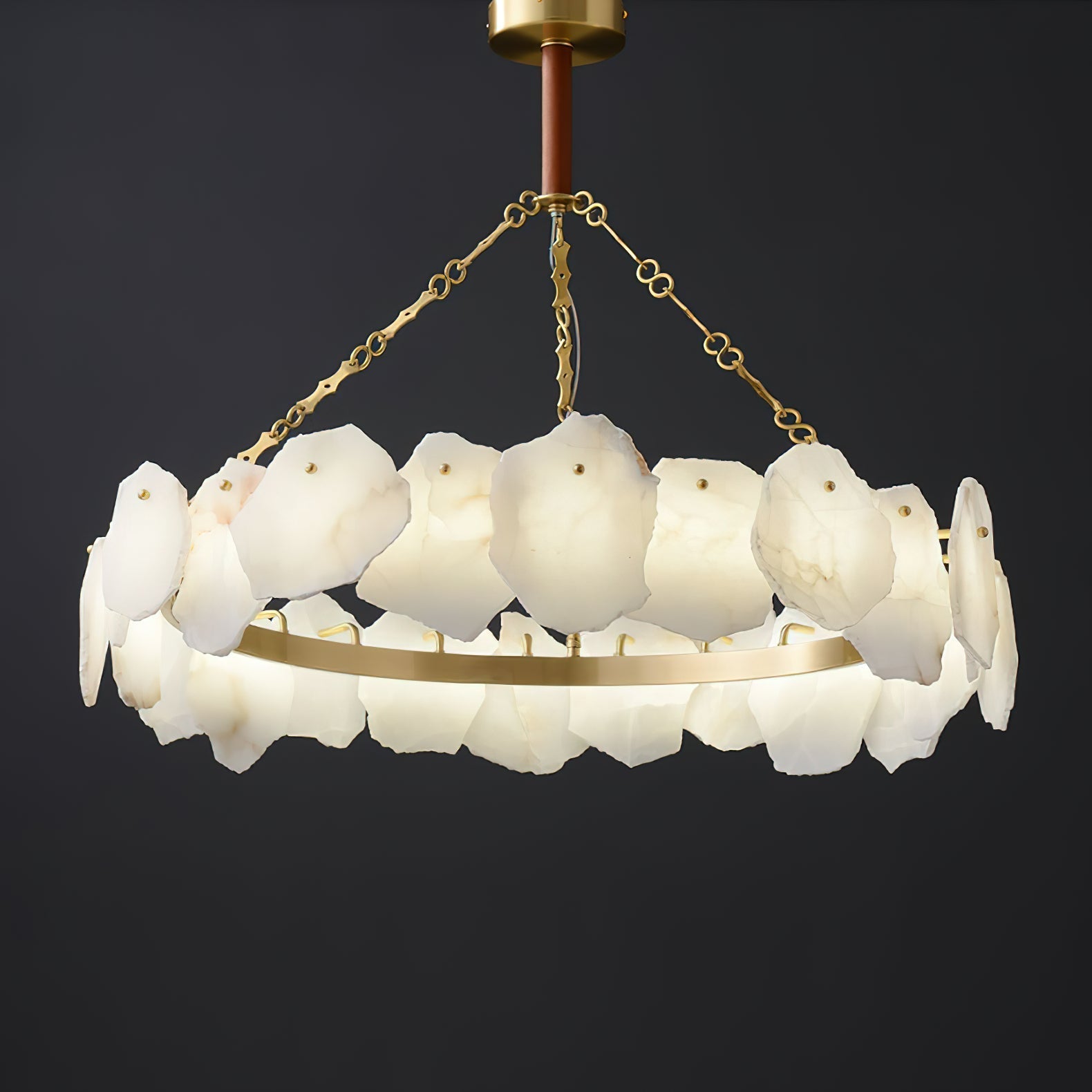 Alora Postmodern Luxury Round Brass Marble Chandelier - Lamp Copper