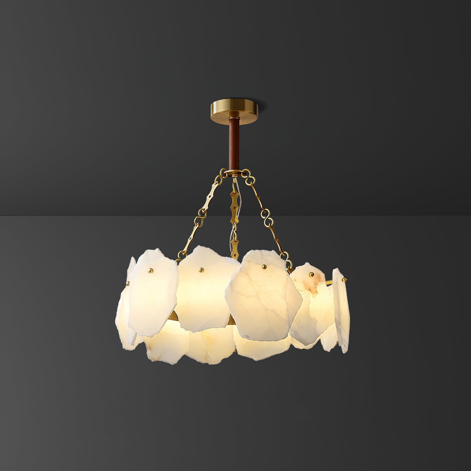 Alora Postmodern Luxury Round Brass Marble Chandelier - Lamp Copper