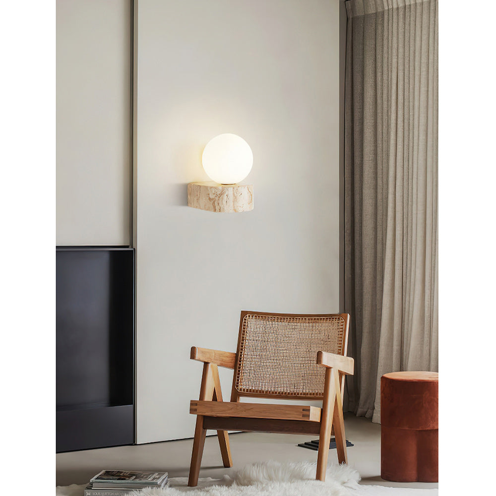 Symph Modern Minimalist Travertine Glass Wall Lamp - Lamp Copper