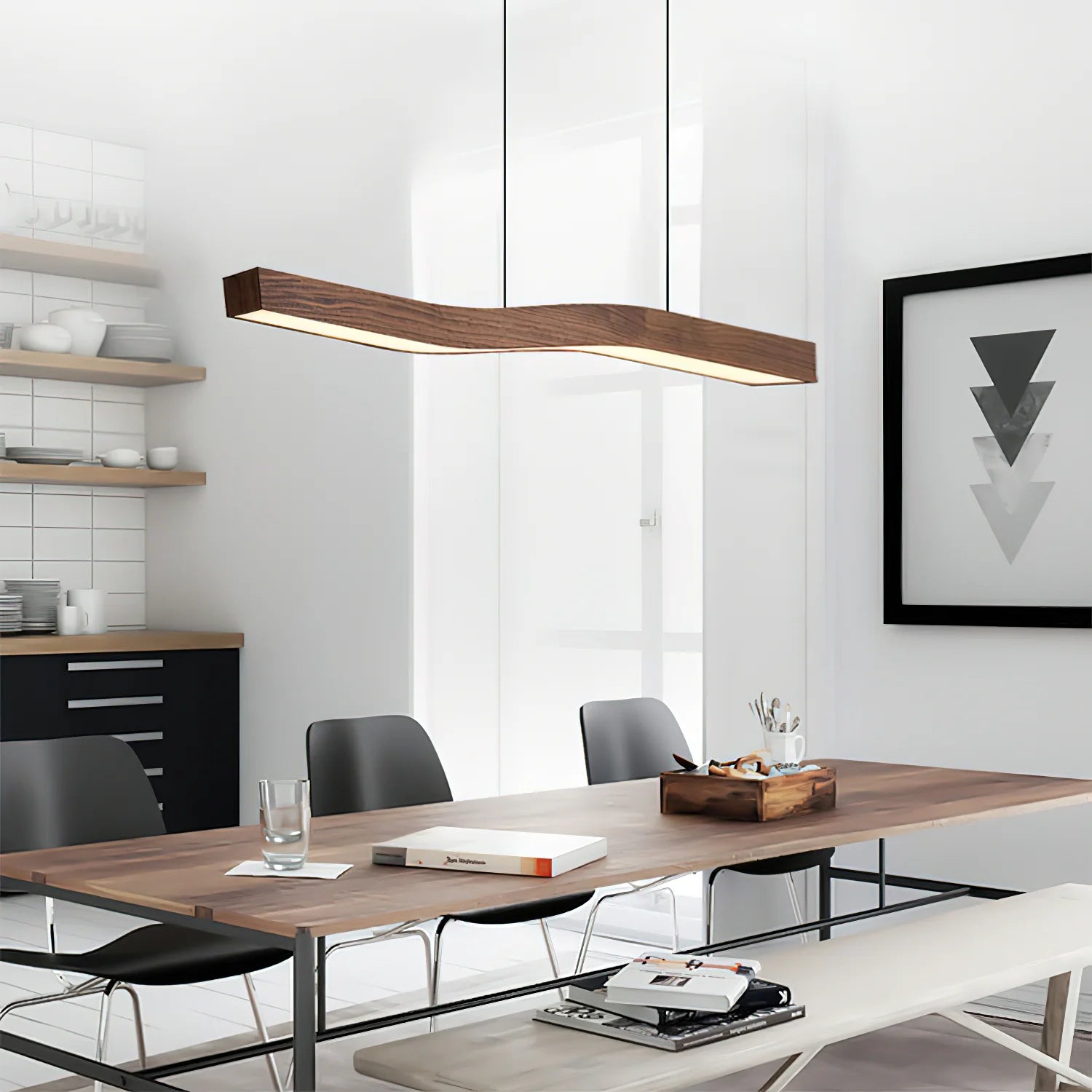 Muto Metal Acrylic Dark Wood Pendant Light Dining Room Bedroom