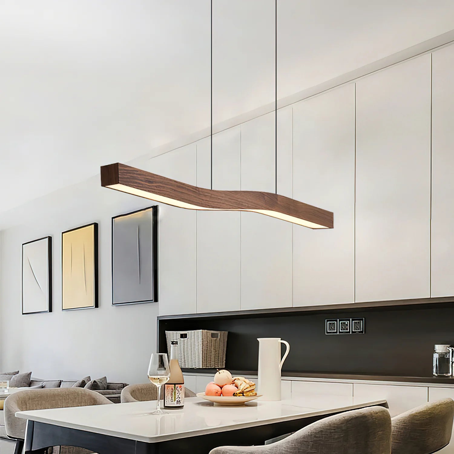 Muto Metal Acrylic Dark Wood Pendant Light Dining Room Bedroom