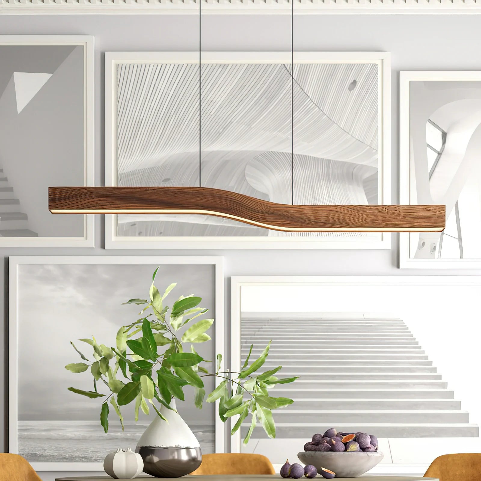 Muto Metal Acrylic Dark Wood Pendant Light Dining Room Bedroom