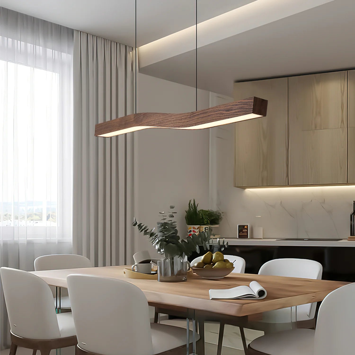 Muto Metal Acrylic Dark Wood Pendant Light Dining Room Bedroom