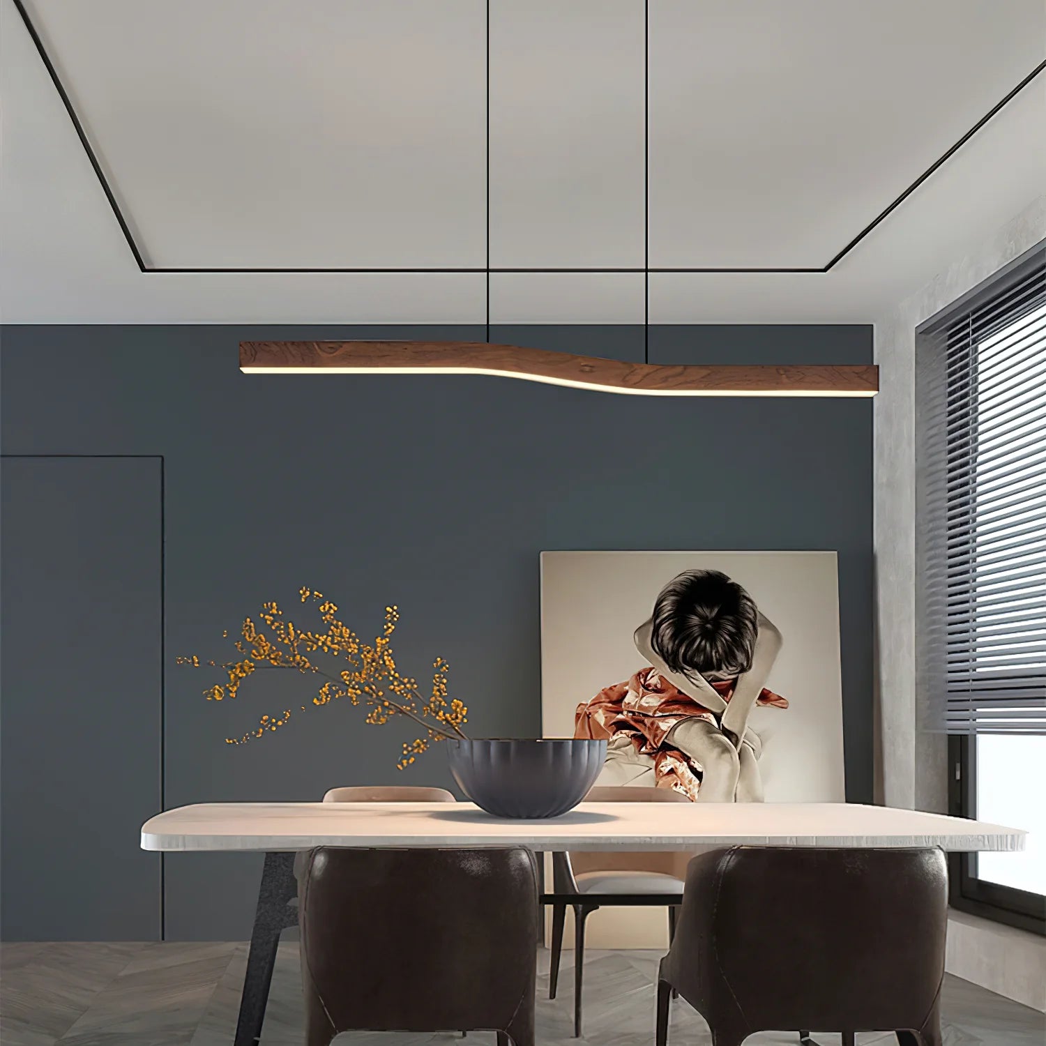 Muto Metal Acrylic Dark Wood Pendant Light Dining Room Bedroom