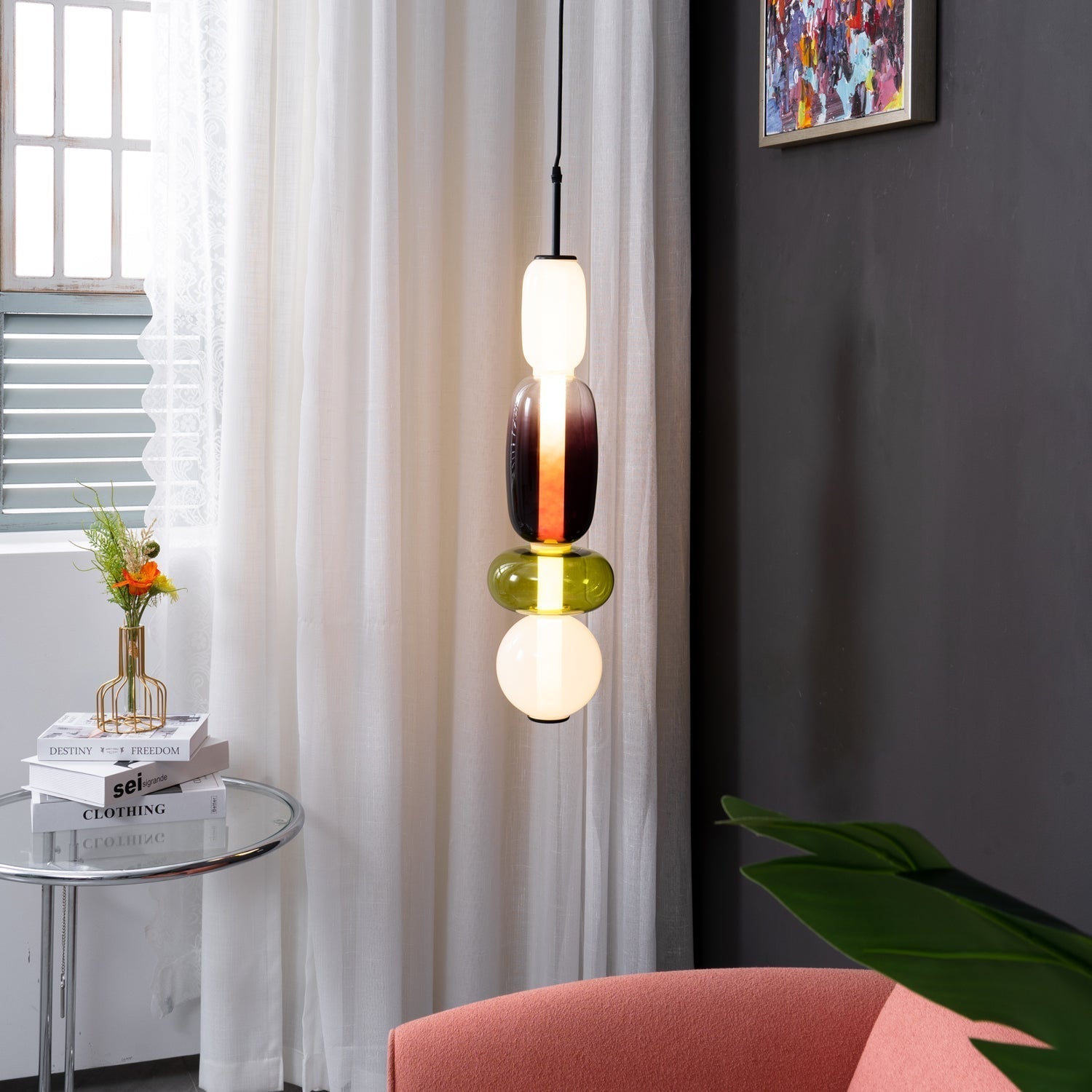 Zodore Premium Art Stained Glass Pendant Lamp - Lamp Copper
