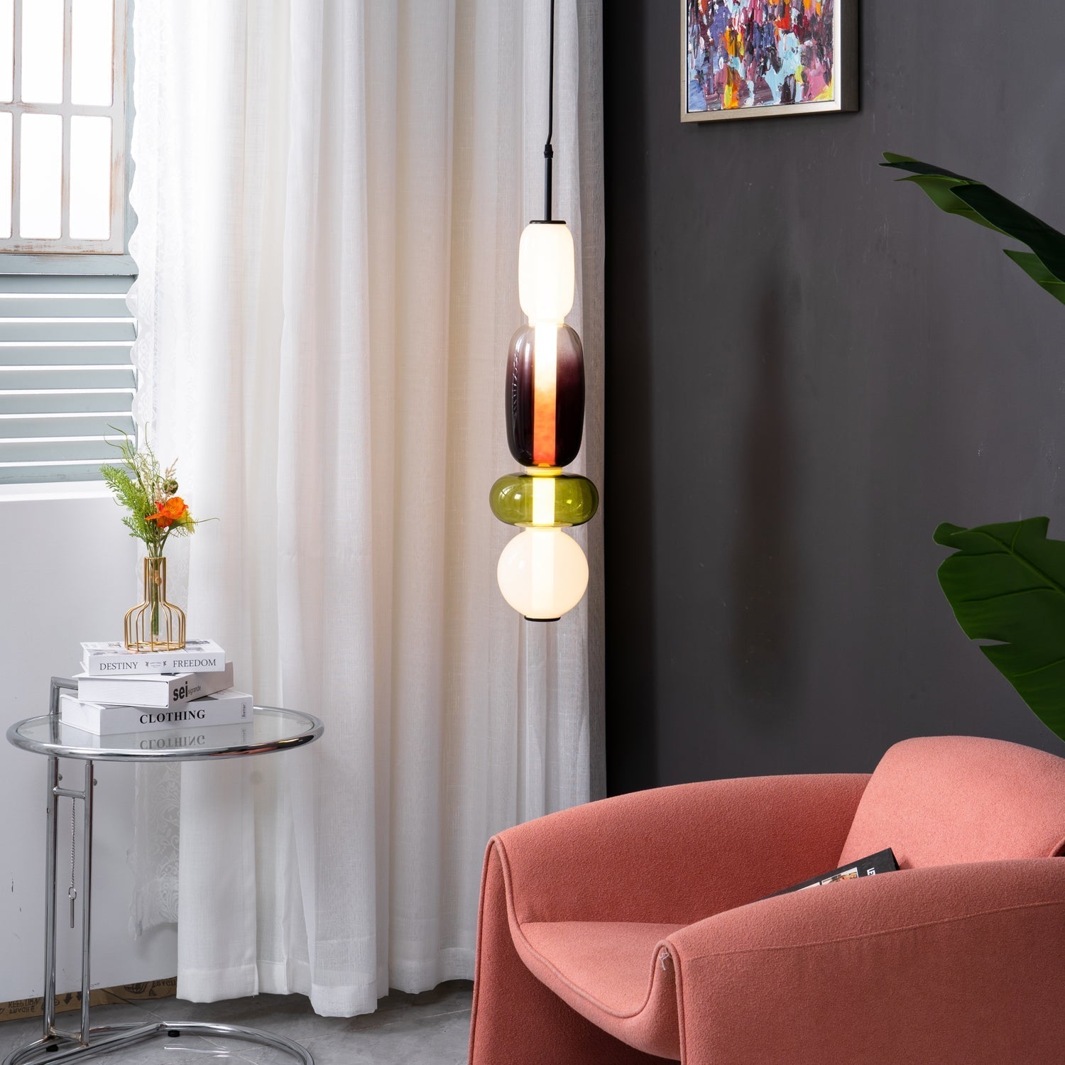 Zodore Premium Art Stained Glass Pendant Lamp - Lamp Copper