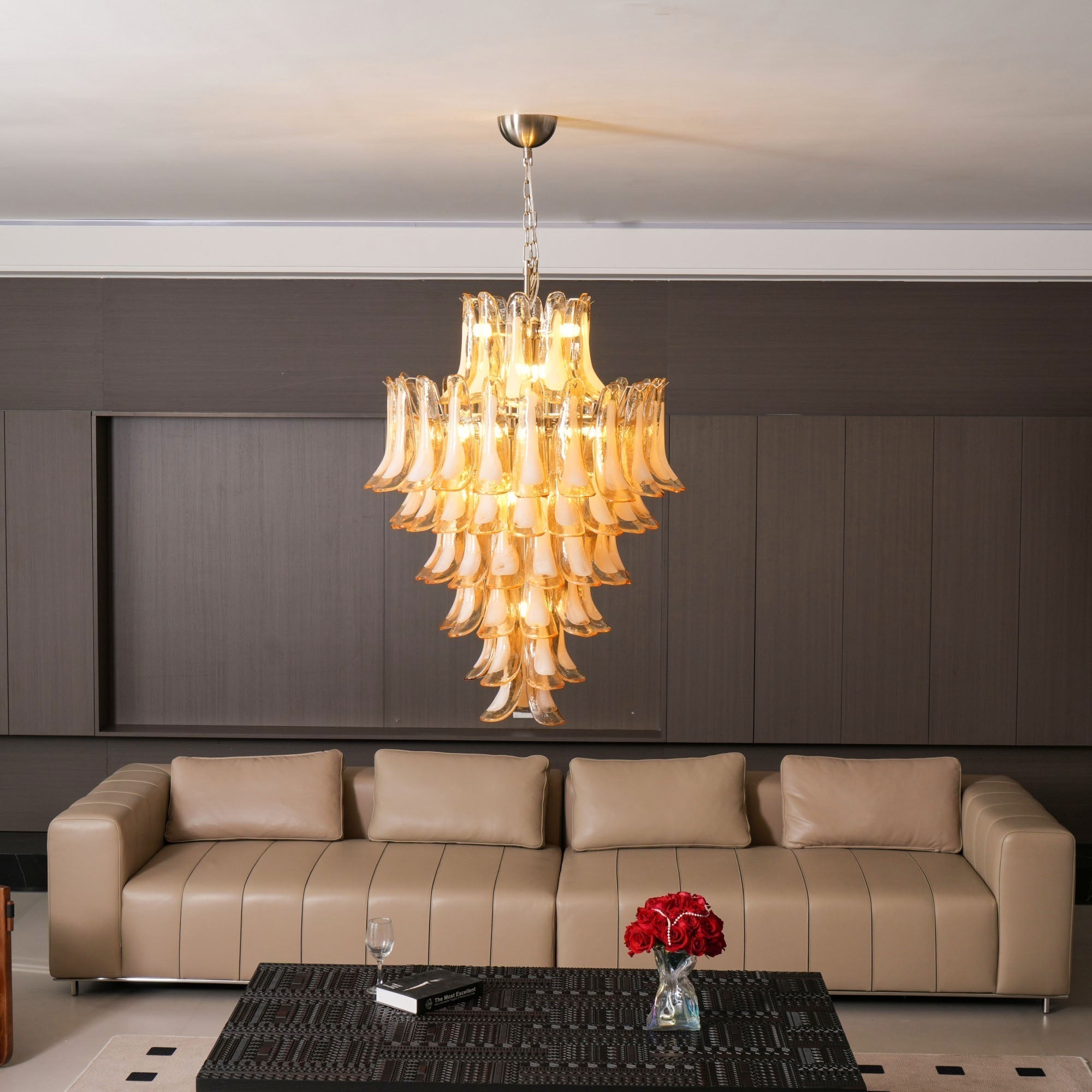 Aurora Chandelier Amber Murano Glass Petal Layered Luxury - Letslighting