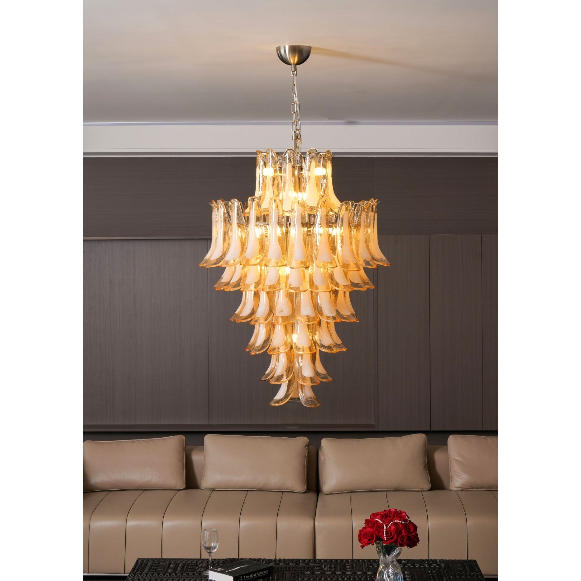 Aurora Chandelier Amber Murano Glass Petal Layered Luxury - Letslighting