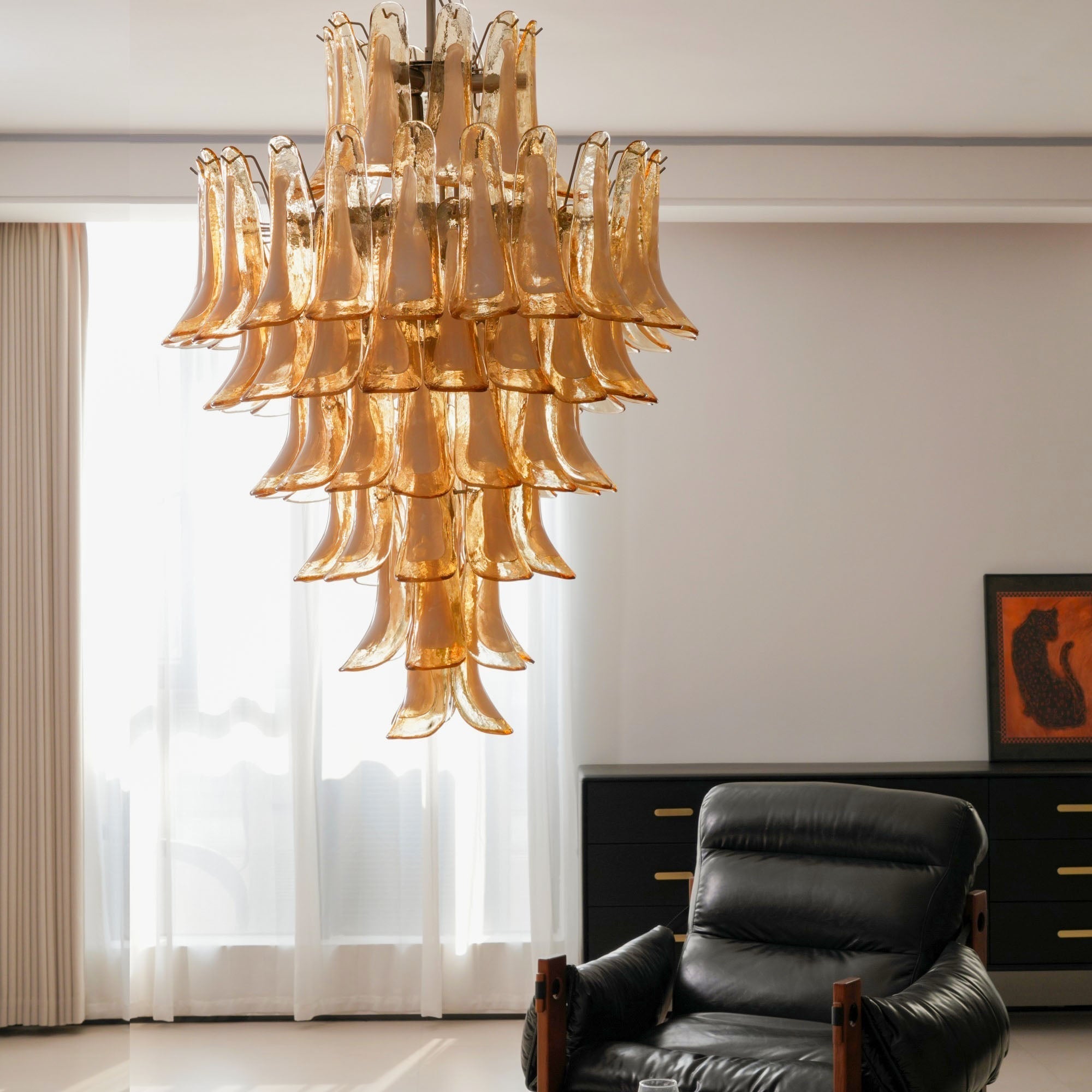 Aurora Chandelier Amber Murano Glass Petal Layered Luxury - Letslighting