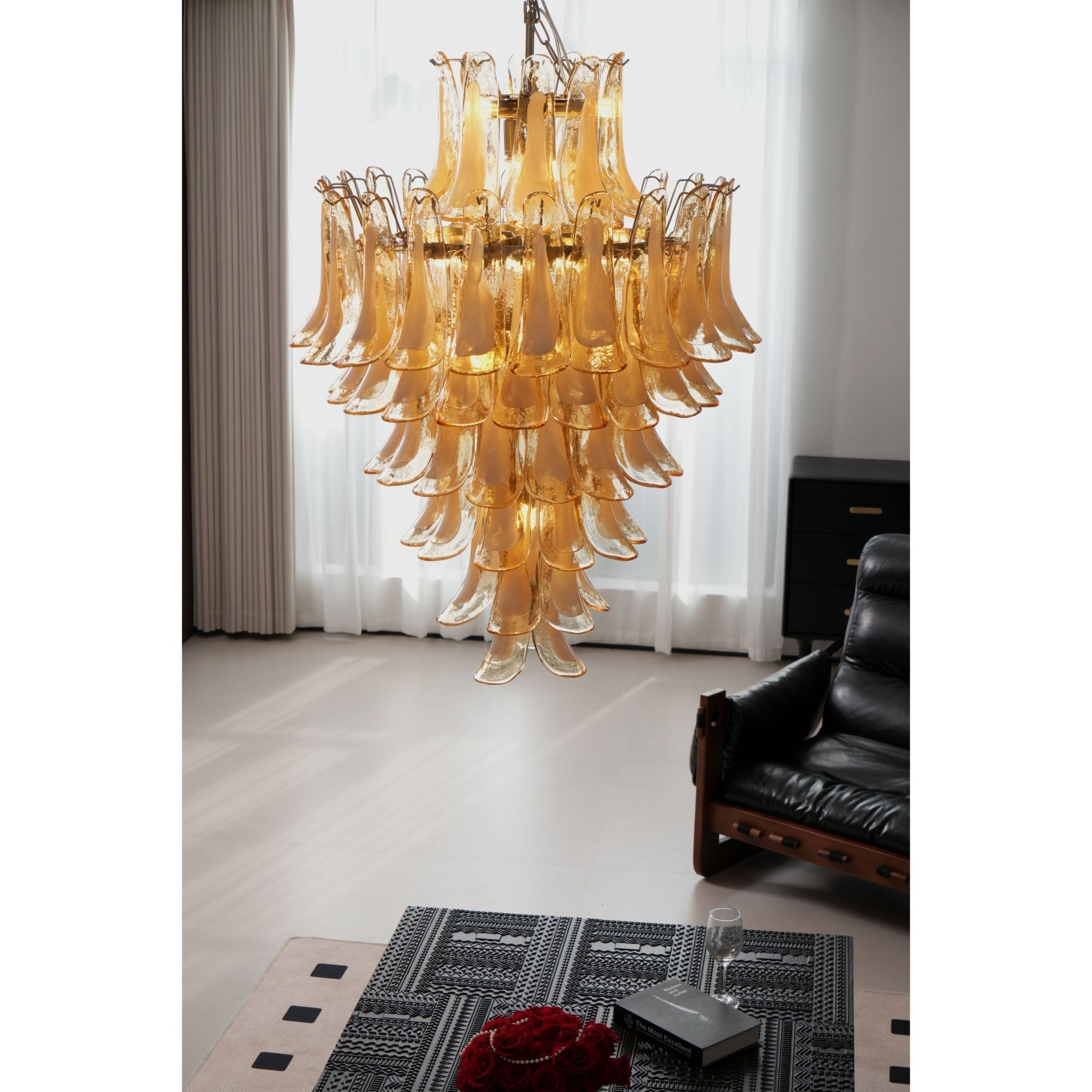 Aurora Chandelier Amber Murano Glass Petal Layered Luxury - Letslighting