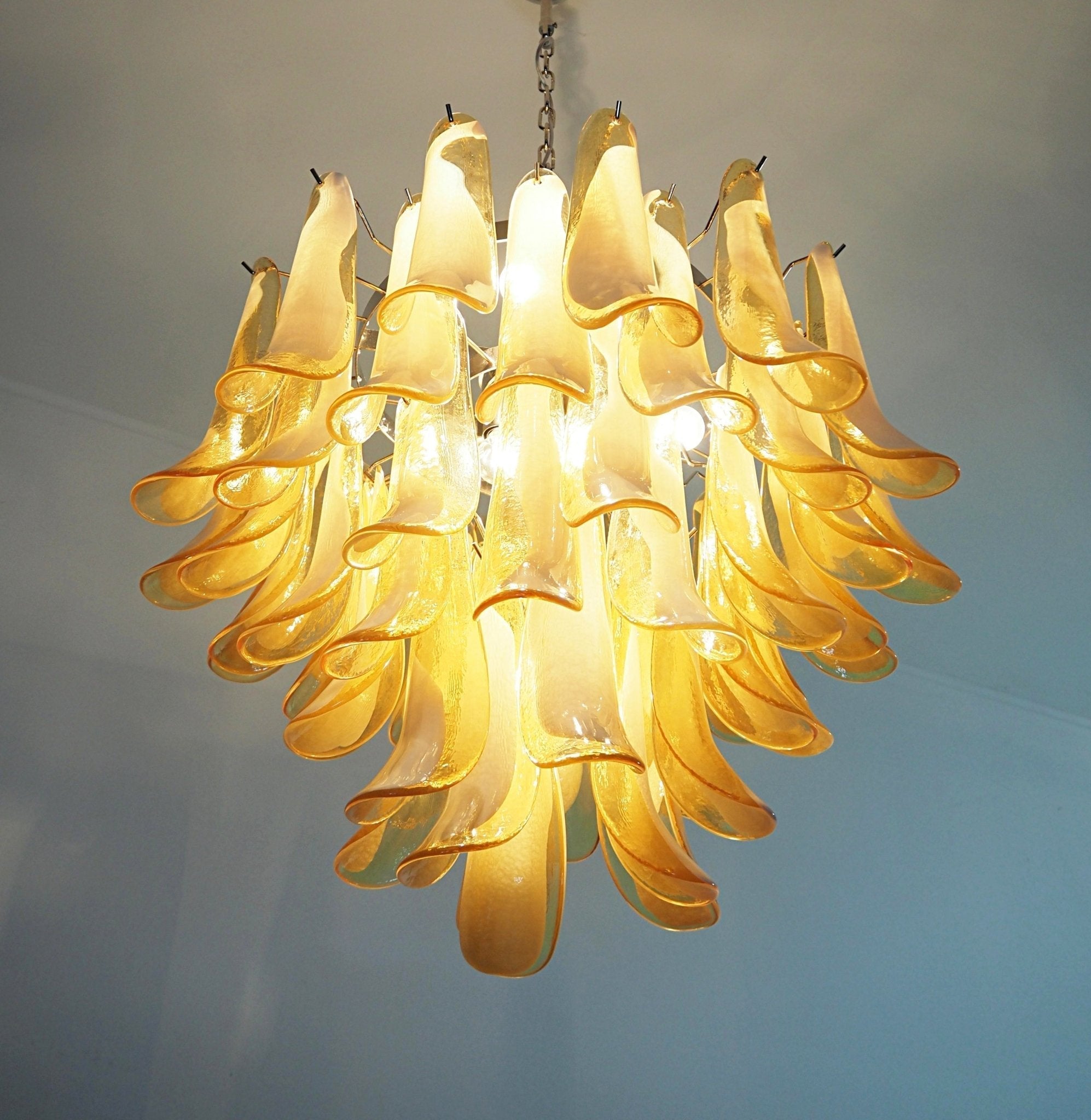 Aurora Chandelier Amber Murano Glass Petals Layered - Letslighting