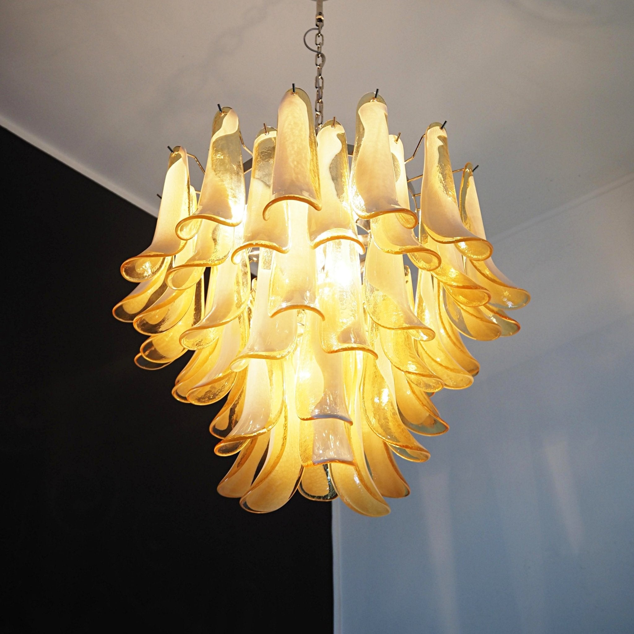 Aurora Chandelier Amber Murano Glass Petals Layered - Letslighting