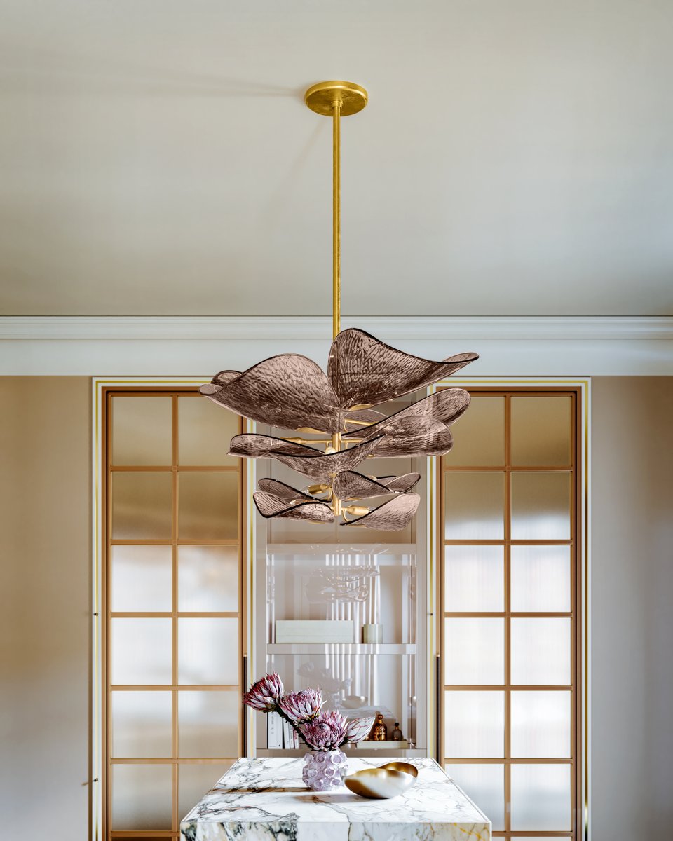 Aurora Chandelier Cardiff Piastra Glass Petal Layered Bronze - Letslighting