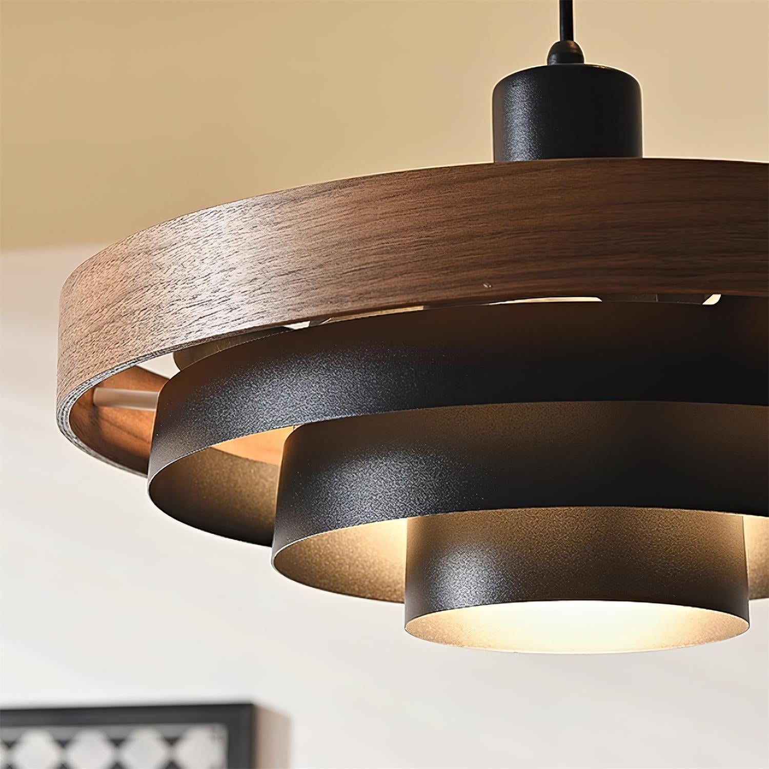 Pendant Lamp Rustic & Wood with Layered Shade Modern - Letslighting