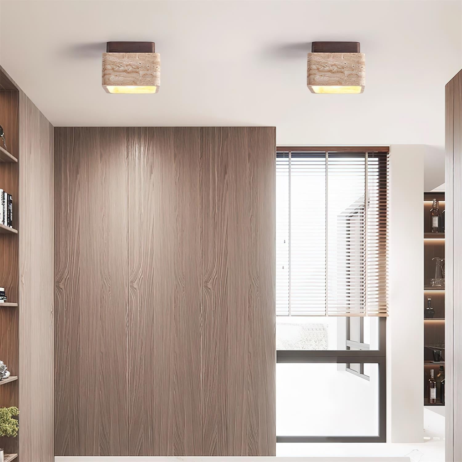 Vellin Travertine Square Flush Mount Ceiling Light - Letslighting