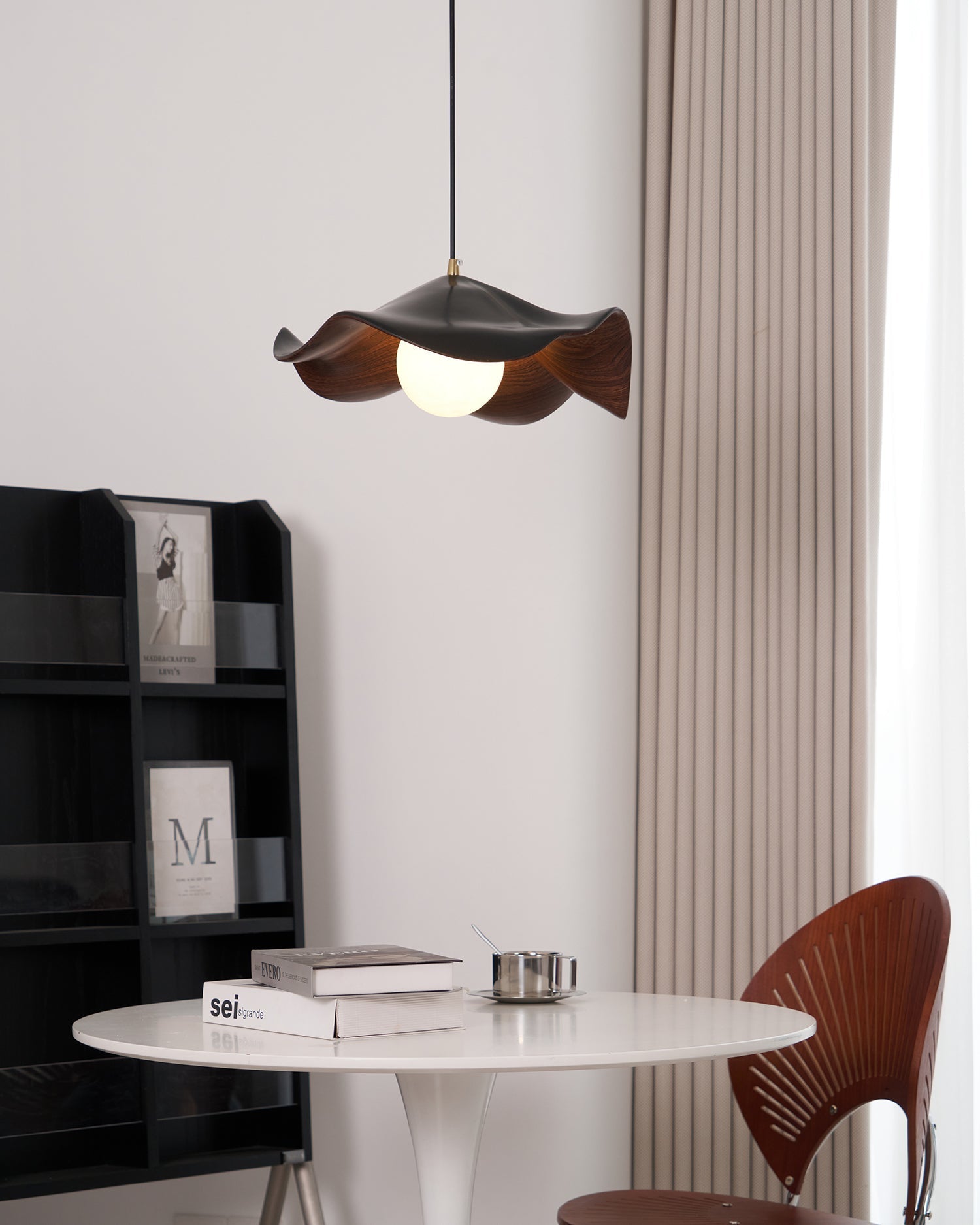 Pendant Lamp Resin Shade in White and Walnut for Living and Dining Room - Letslighting