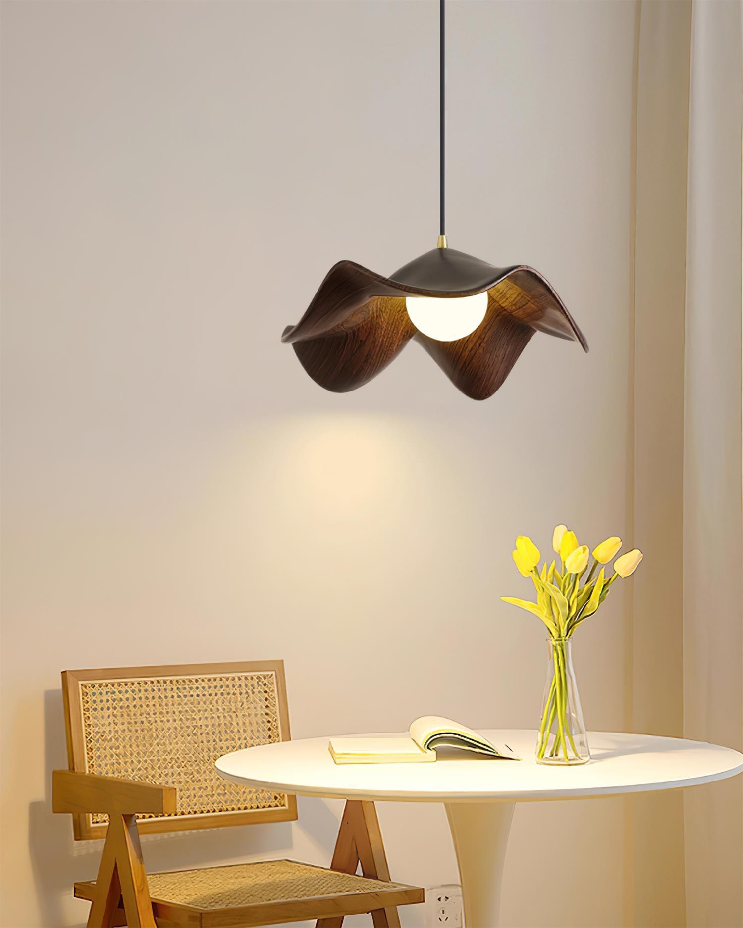 Pendant Lamp Resin Shade in White and Walnut for Living and Dining Room - Letslighting
