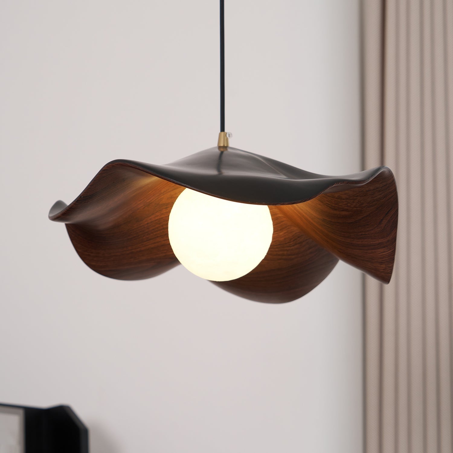 Pendant Lamp Resin Shade in White and Walnut for Living and Dining Room - Letslighting