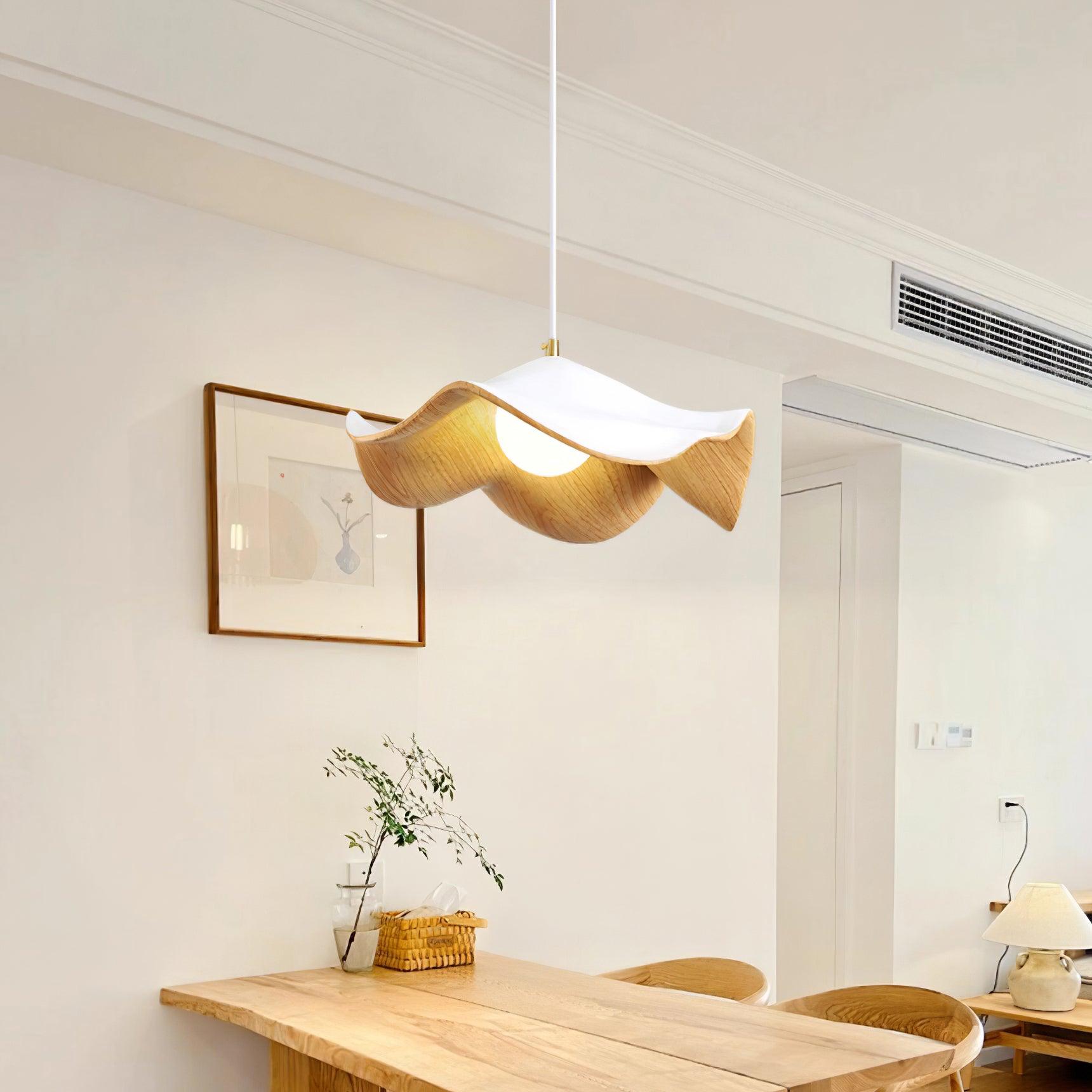 Pendant Lamp Resin Shade in White and Walnut for Living and Dining Room - Letslighting