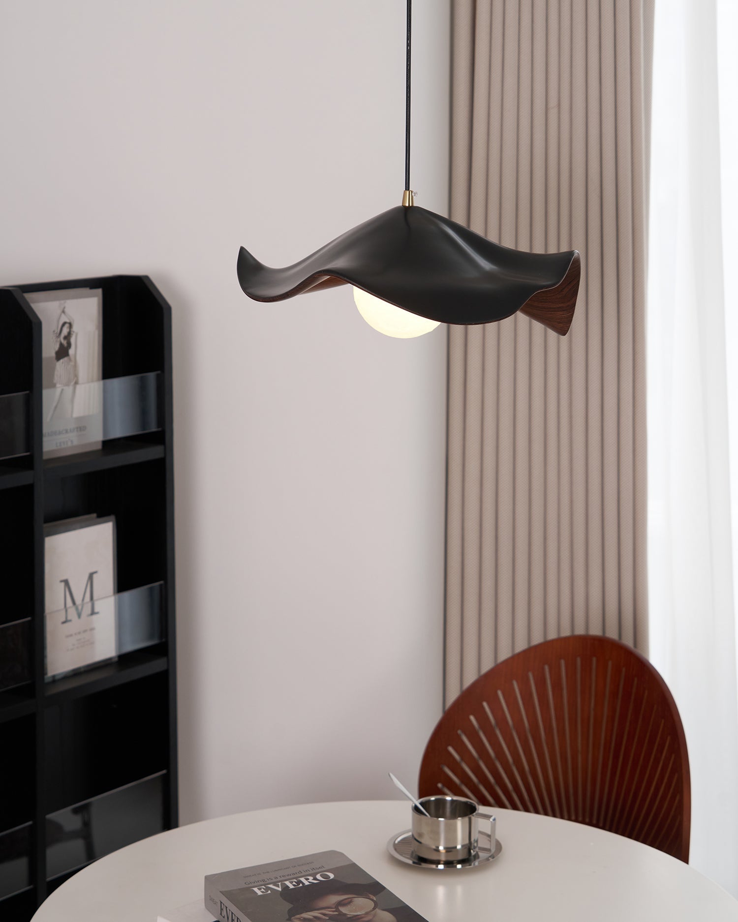 Pendant Lamp Resin Shade in White and Walnut for Living and Dining Room - Letslighting
